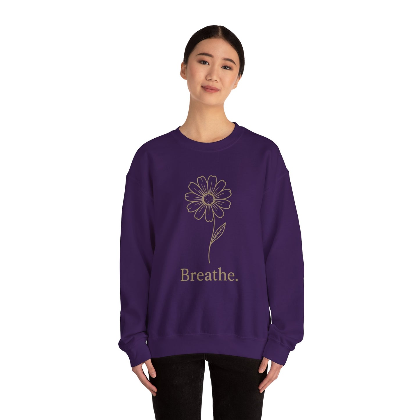 Breathe Floral Relaxed Fit Inspirational Crewneck Sweatshirt