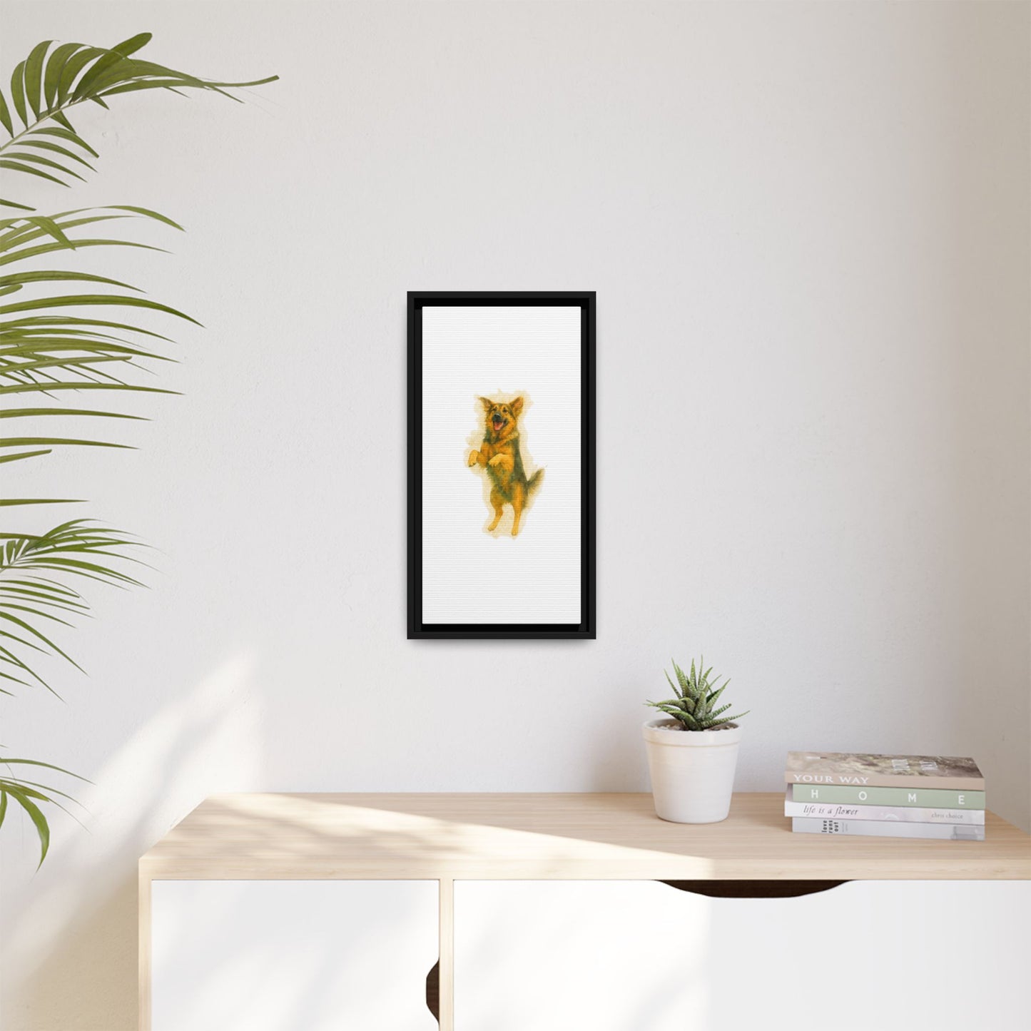 Framed Dog Art Print, Pet Lover Wall Decor, Cute Animal Painting, Home Office Canvas, Gift for Dog Owners