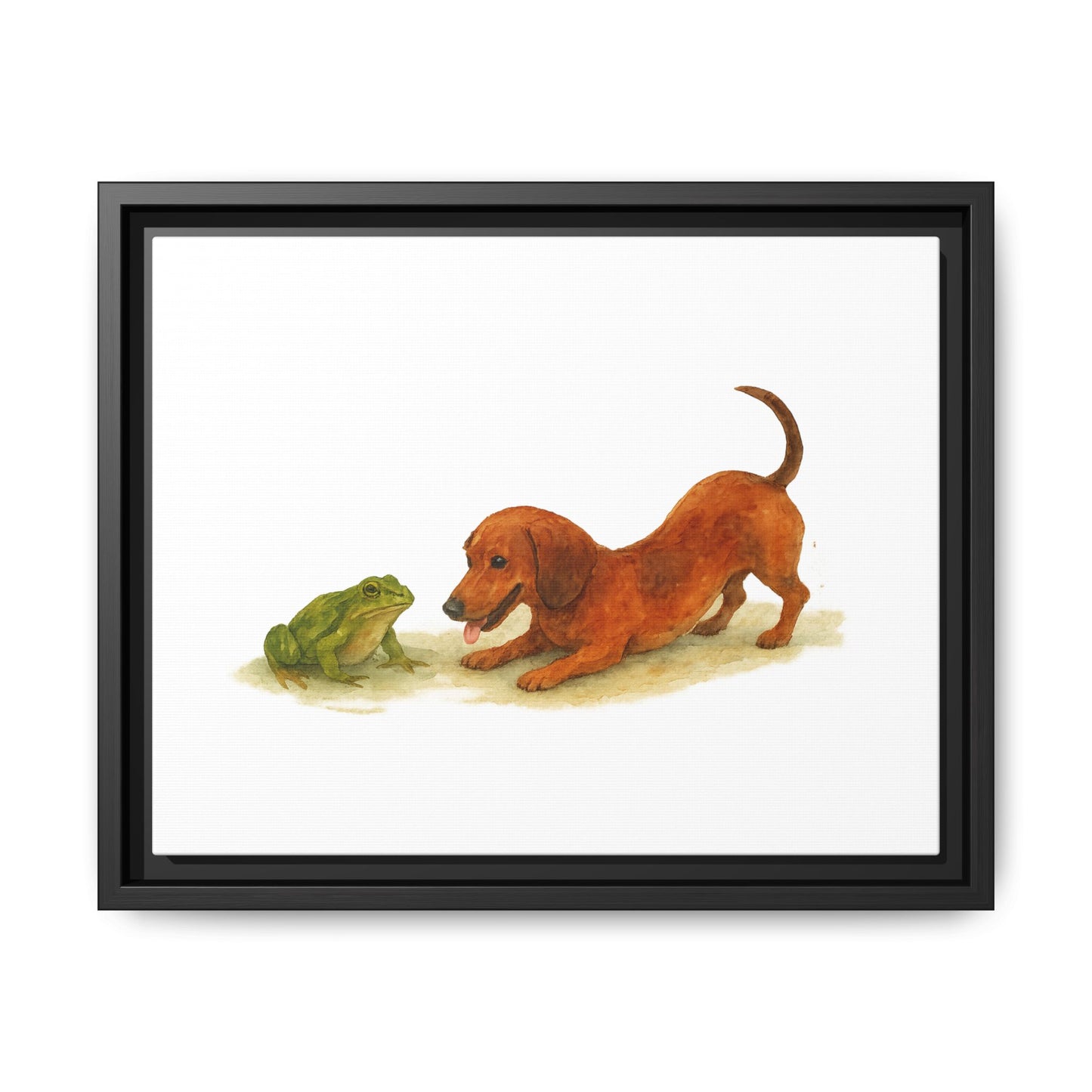 Framed Dog & Frog Art Print, Cute Wall Decor, Pet Lover's Gift, Animal Themed Home Art, Children's Room Decoration, Unique Gift Idea