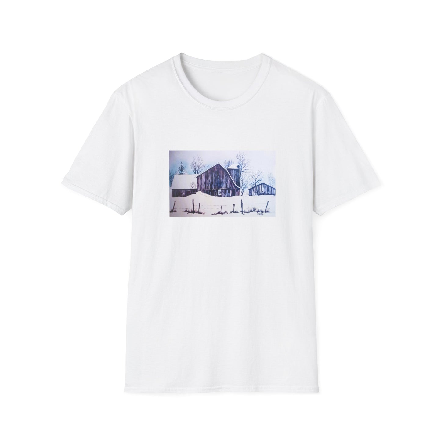 Authentic 1960s-Era Winter Barn Scene Graphic Tee-Shirt - "Tattered Winterscape"