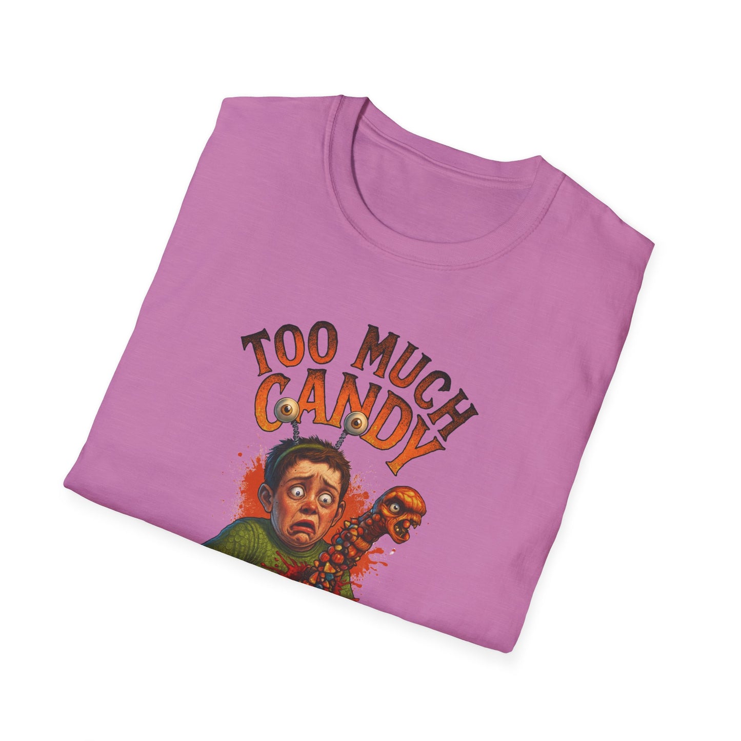 Halloween Alien Chest Buster "Too Much Candy" Graphic Tee Shirt