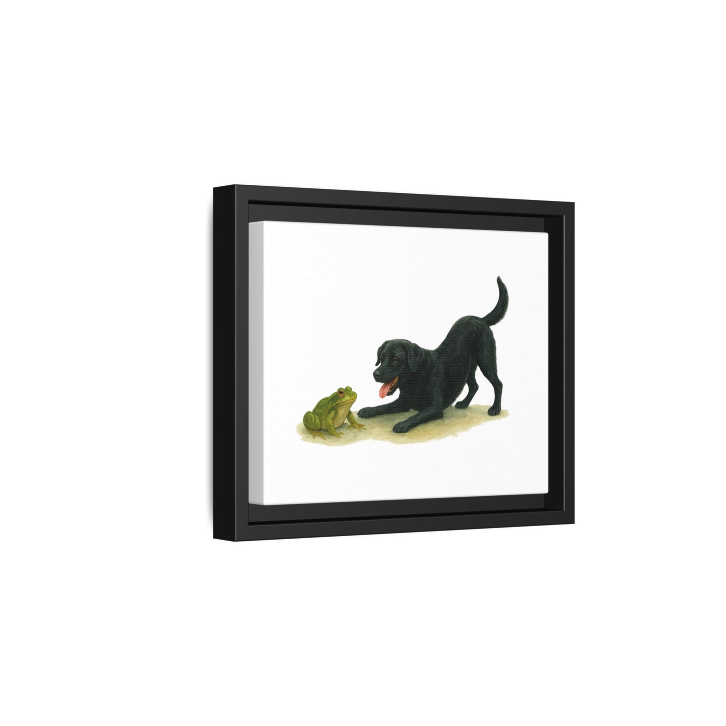 Dog and Frog Canvas Art Print, Playful Dog Wall Decor, Black Lab, Animal Lover Gift, Home Decor, Pet Themed Art