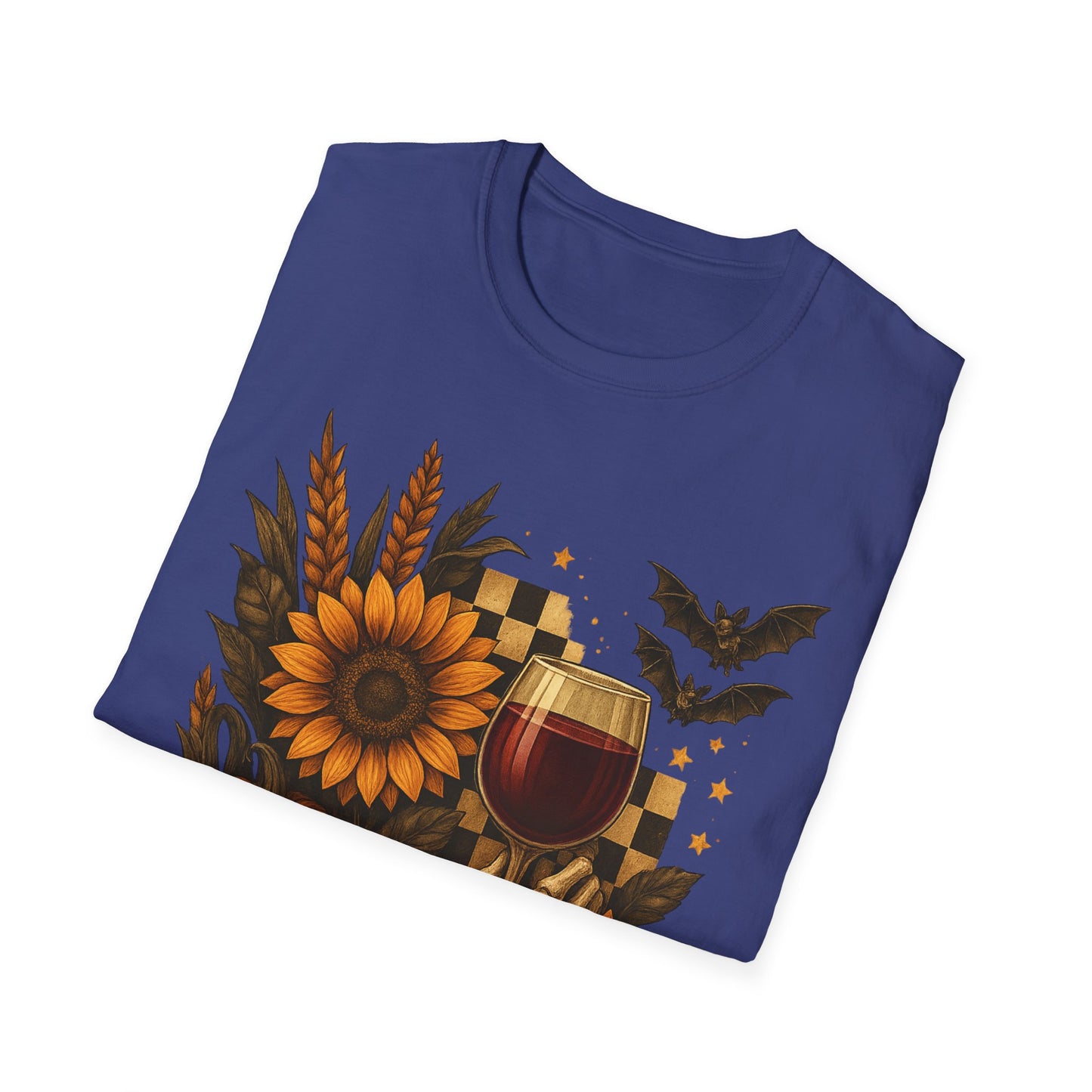 Halloween, Autumn Floral Skeleton Hand with Wine Glass Tee-Shirt