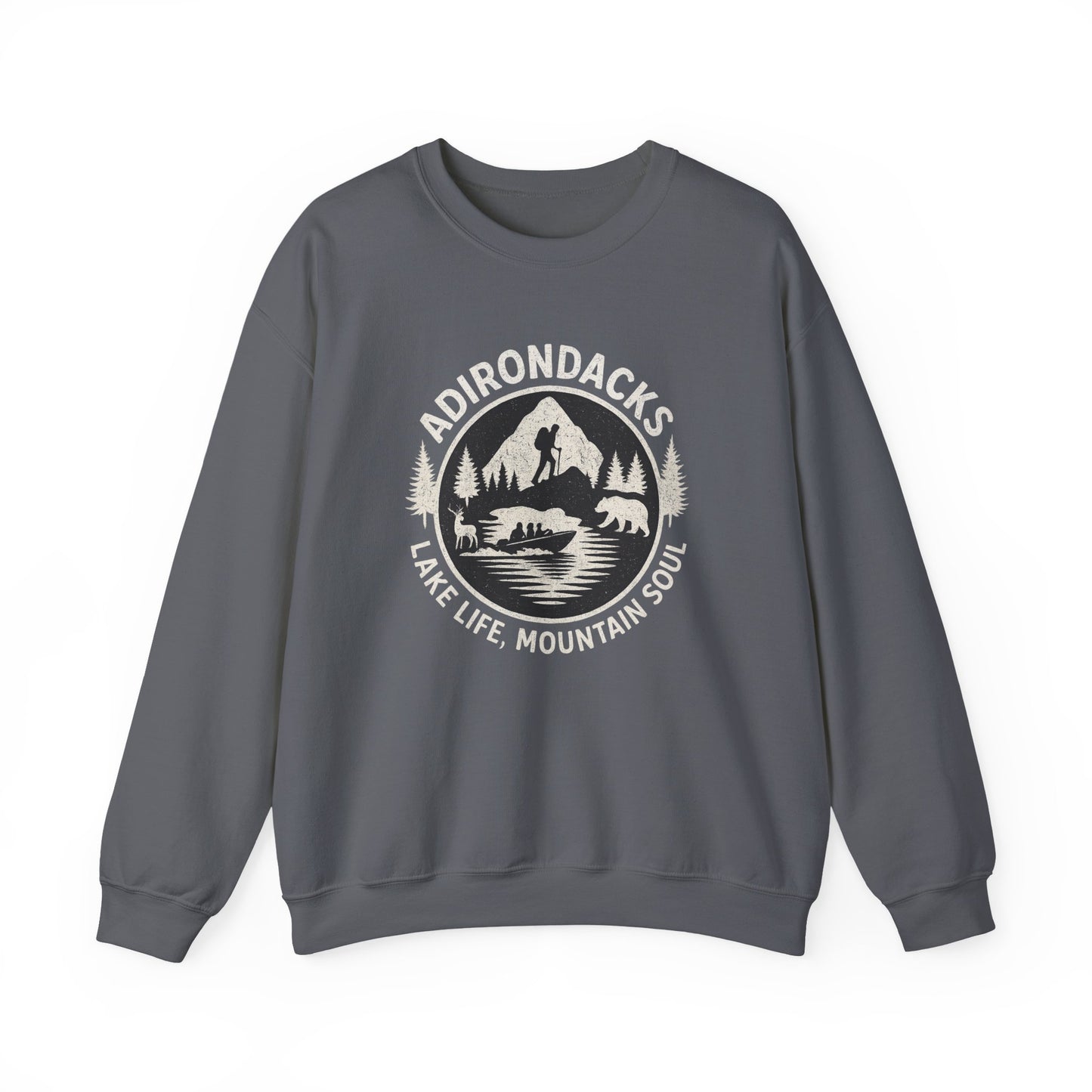 Cozy Adirondack Lake Life Crewneck Sweatshirt - "Lake Life, Mountain Soul"