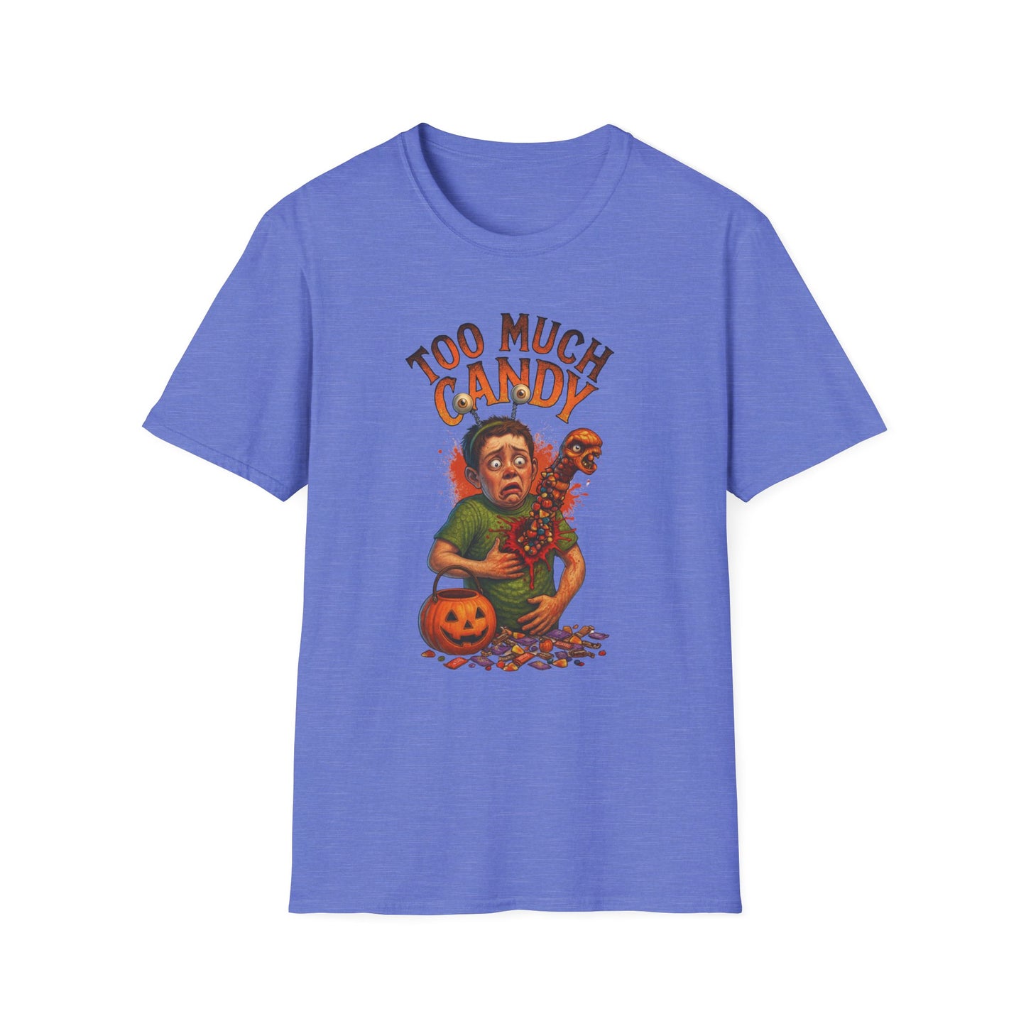 Halloween Alien Chest Buster "Too Much Candy" Graphic Tee Shirt