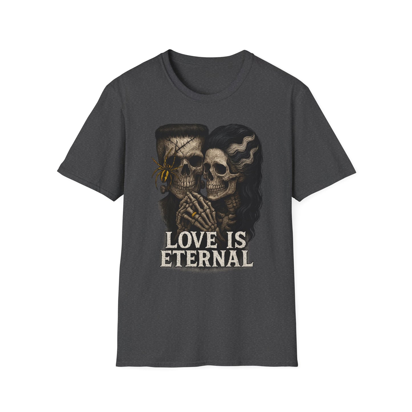 Romantic Halloween Frankenstein Skull Loving Graphic Tee-Shirt
