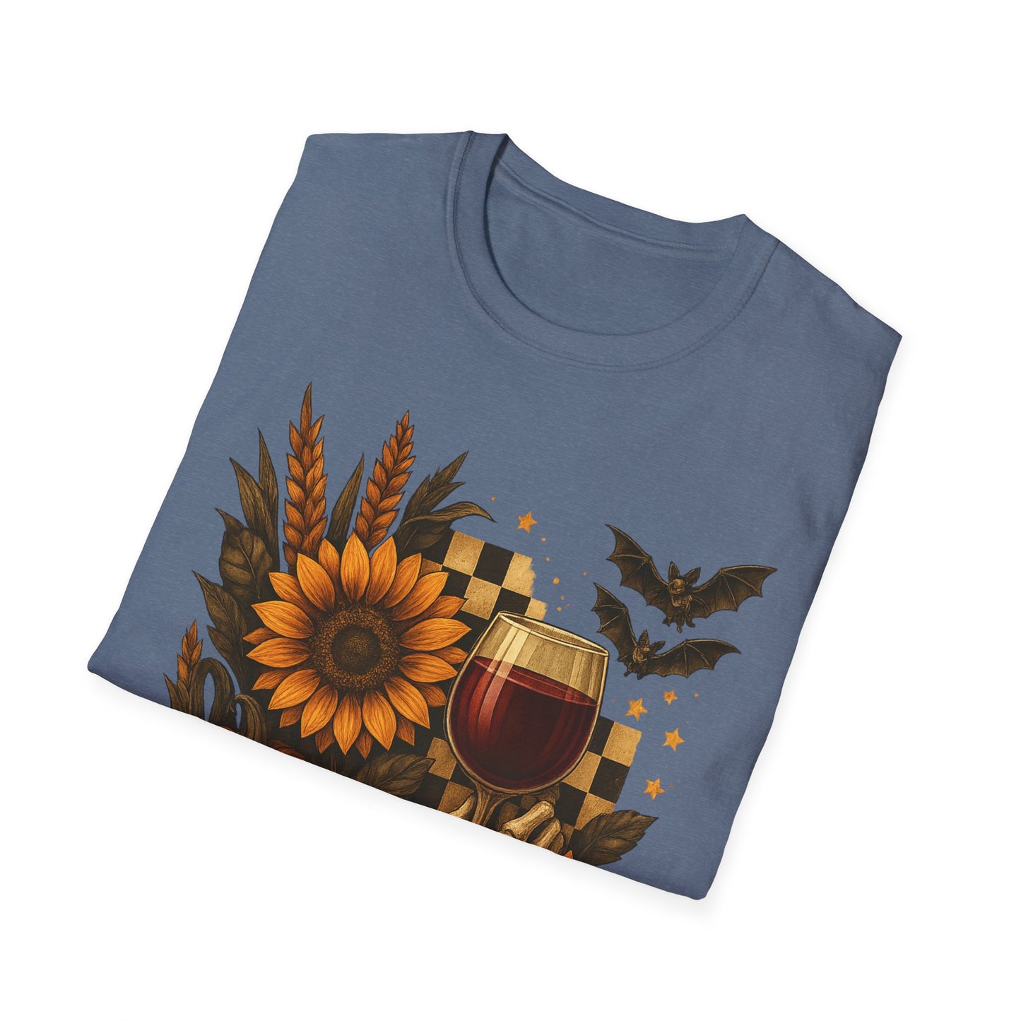 Halloween, Autumn Floral Skeleton Hand with Wine Glass Tee-Shirt