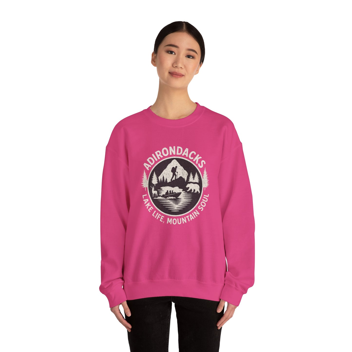 Cozy Adirondack Lake Life Crewneck Sweatshirt - "Lake Life, Mountain Soul"