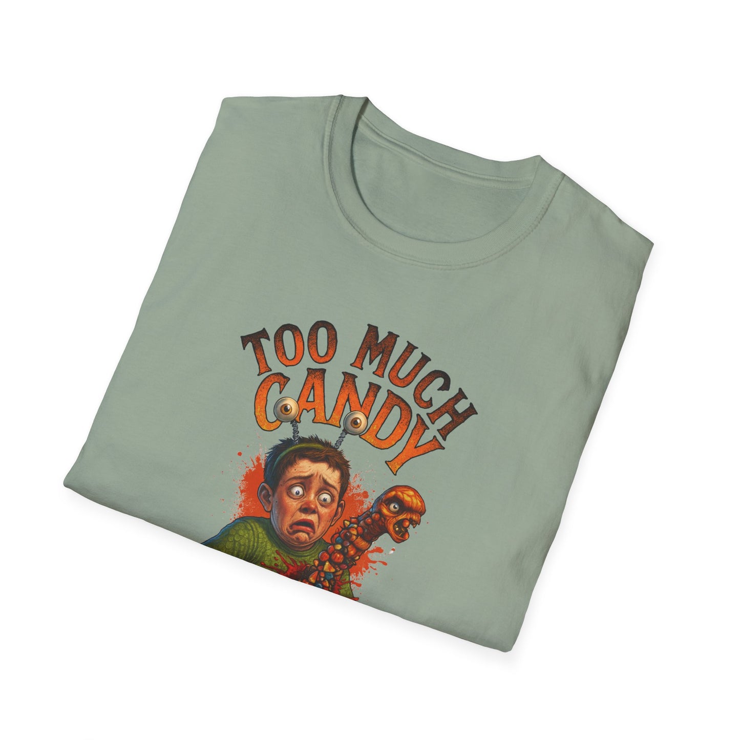 Halloween Alien Chest Buster "Too Much Candy" Graphic Tee Shirt