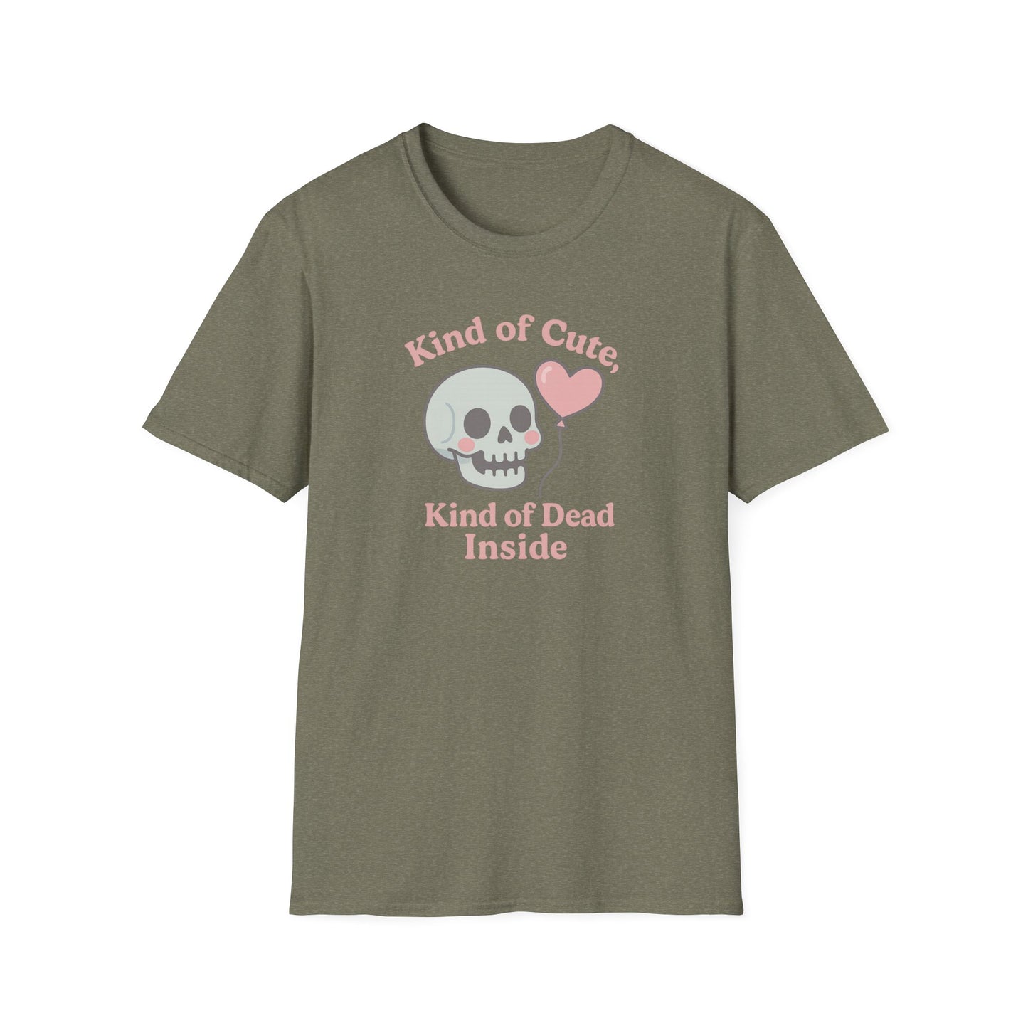 "Kinda Cute, Kinda Dead Inside" - Skull and Heart Quote T-Shirt for Her