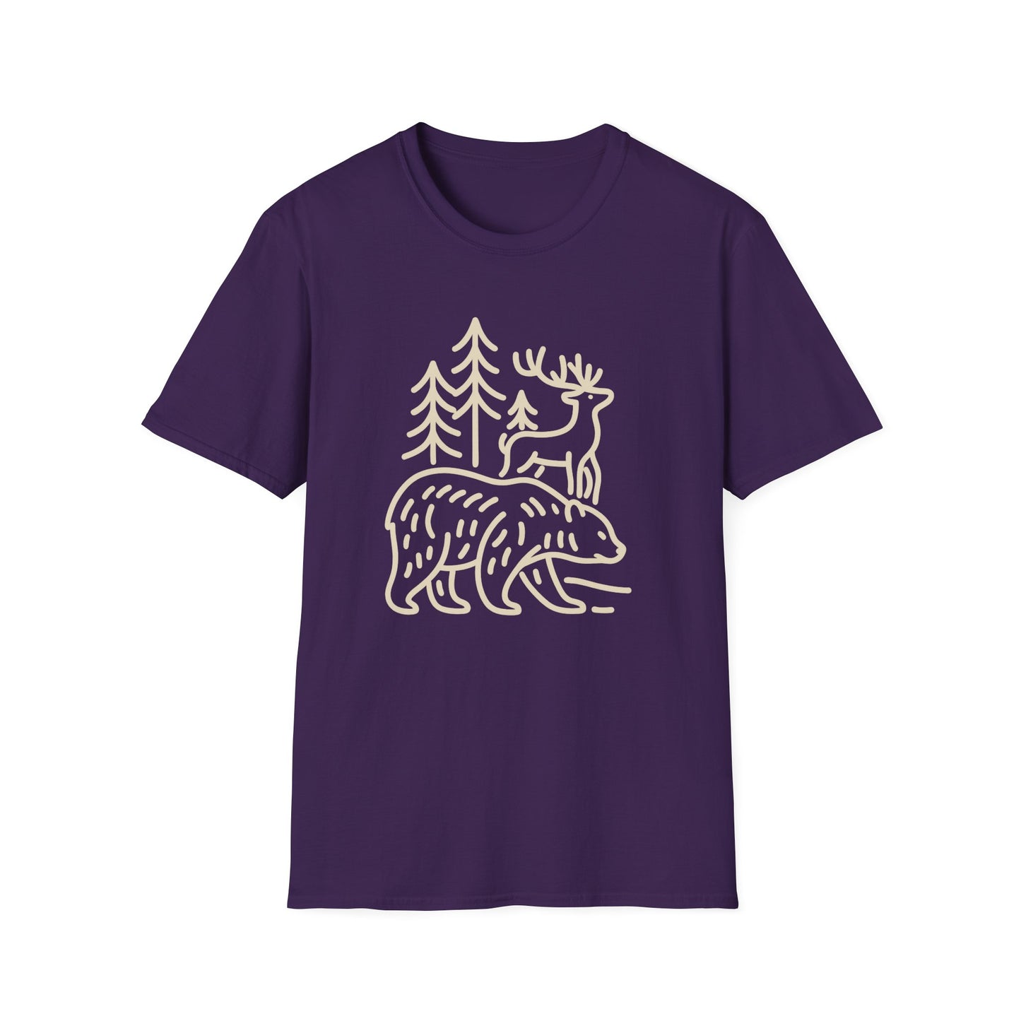 Deer, Bear, Nature, Hiking Wild Animal Graphic Tee for Outdoor Lovers