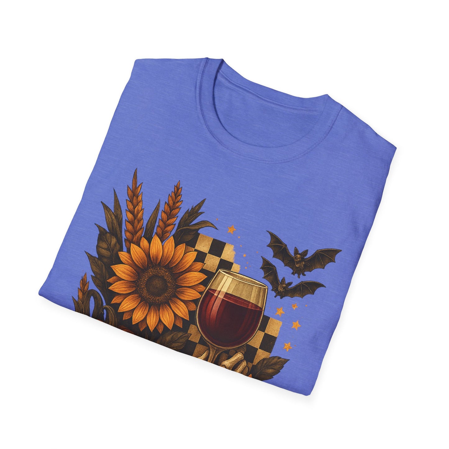 Halloween, Autumn Floral Skeleton Hand with Wine Glass Tee-Shirt