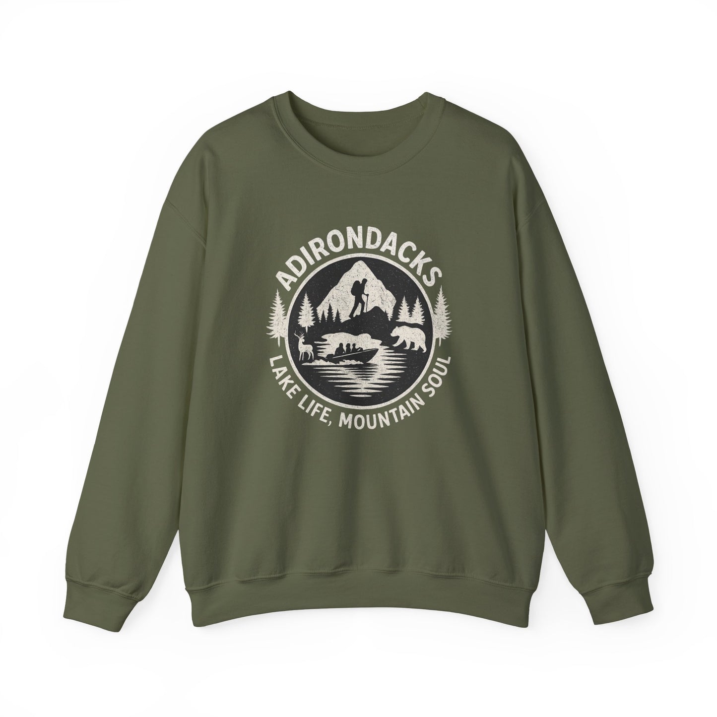 Cozy Adirondack Lake Life Crewneck Sweatshirt - "Lake Life, Mountain Soul"