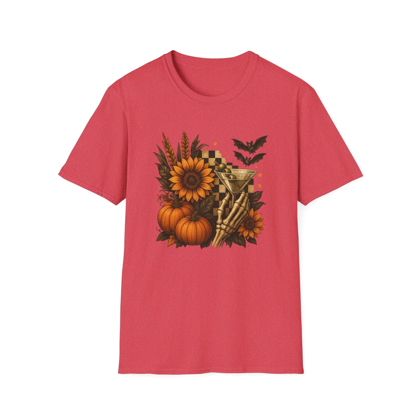 Halloween, Autumn Floral Skeleton Hand with Martini Tee-Shirt