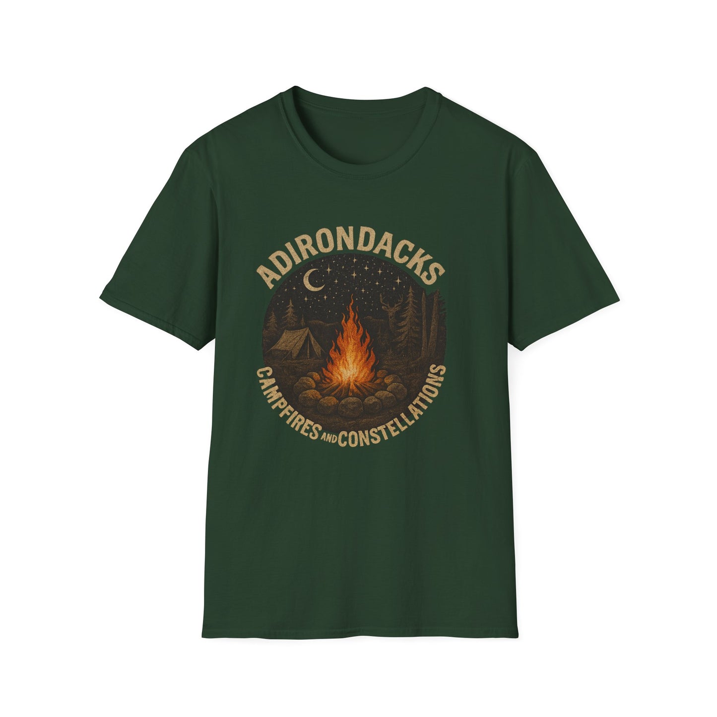 Adirondacks Outdoorsman Softstyle Tee-Shirt - "Campfires and Constellations"