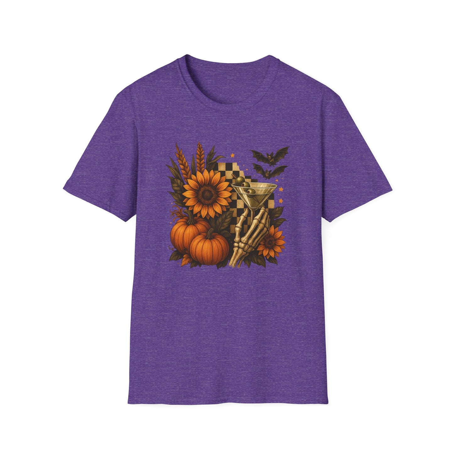 Halloween, Autumn Floral Skeleton Hand with Martini Tee-Shirt