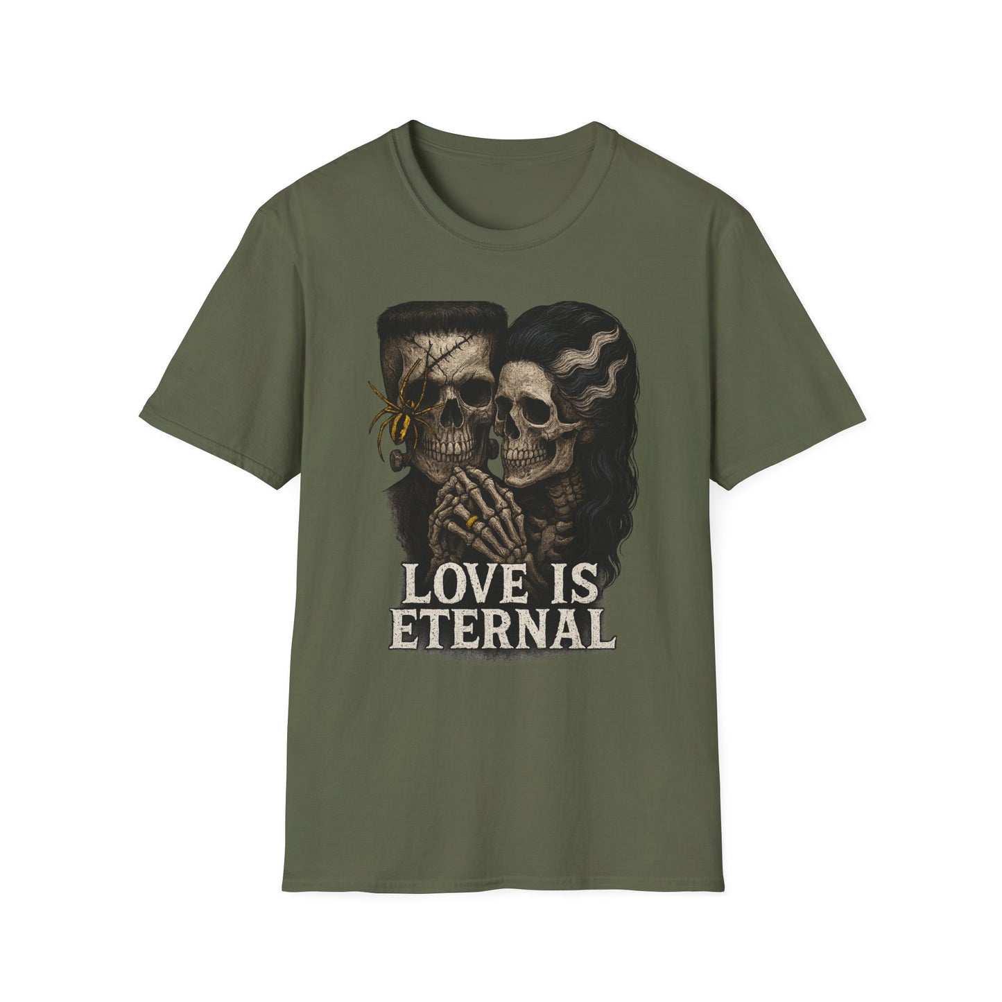Romantic Halloween Frankenstein Skull Loving Graphic Tee-Shirt