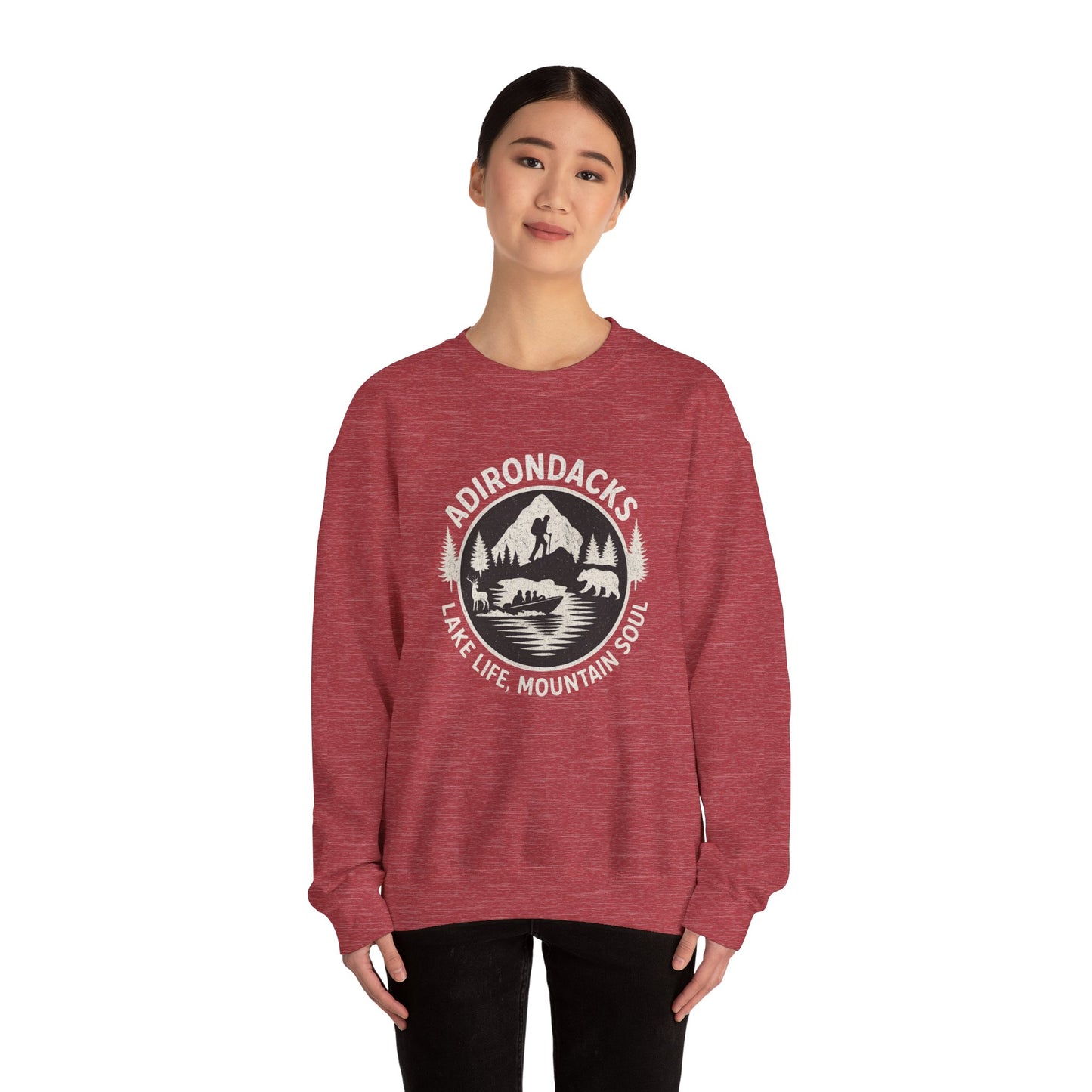 Cozy Adirondack Lake Life Crewneck Sweatshirt - "Lake Life, Mountain Soul"