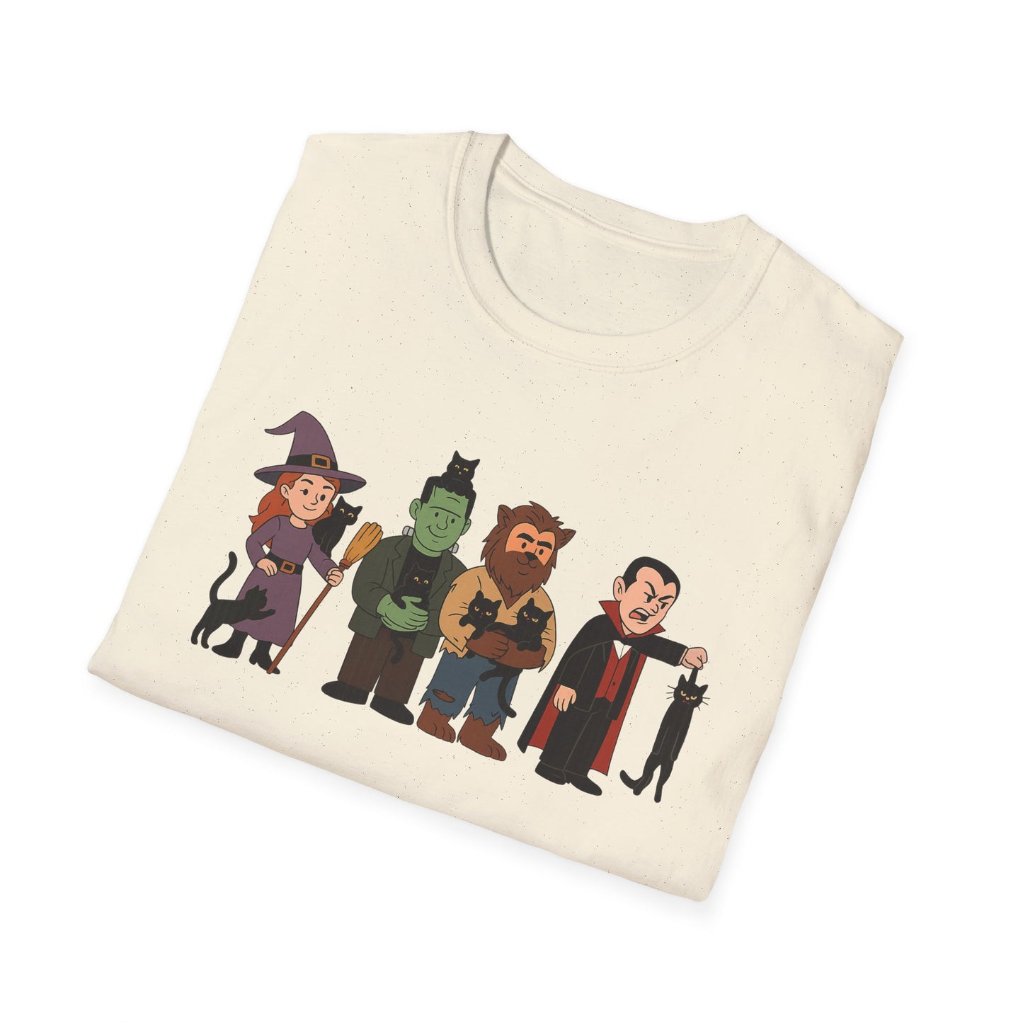 Playful Monsters Holding Cats Halloween Casual Tee-Shirt