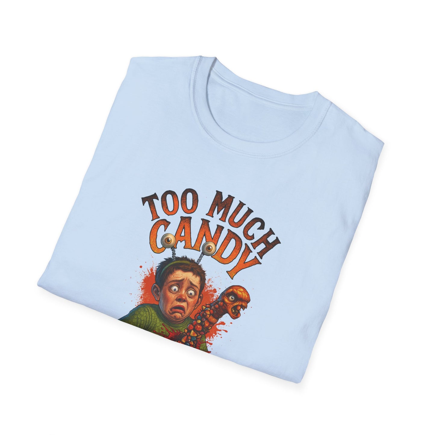 Halloween Alien Chest Buster "Too Much Candy" Graphic Tee Shirt