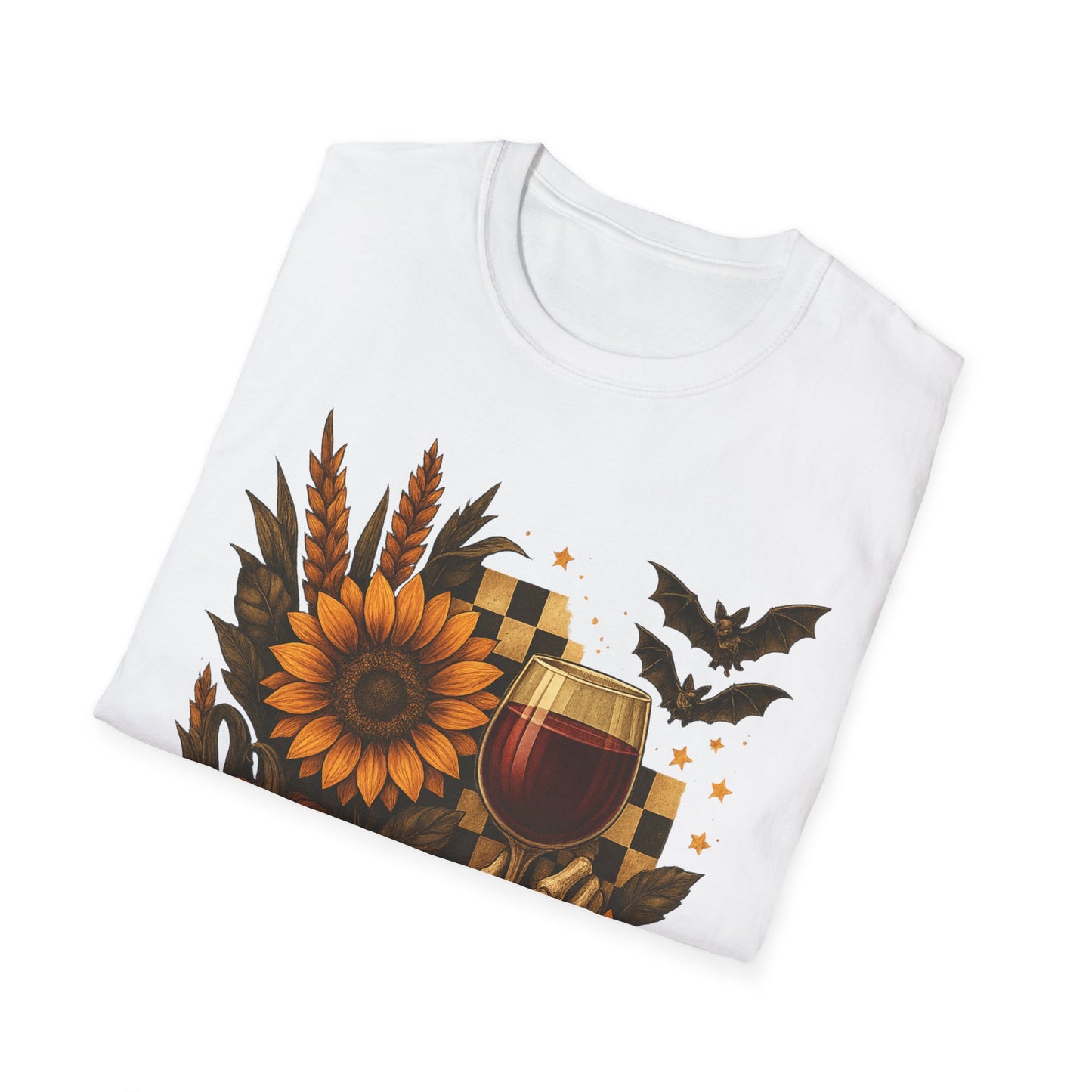Halloween, Autumn Floral Skeleton Hand with Wine Glass Tee-Shirt