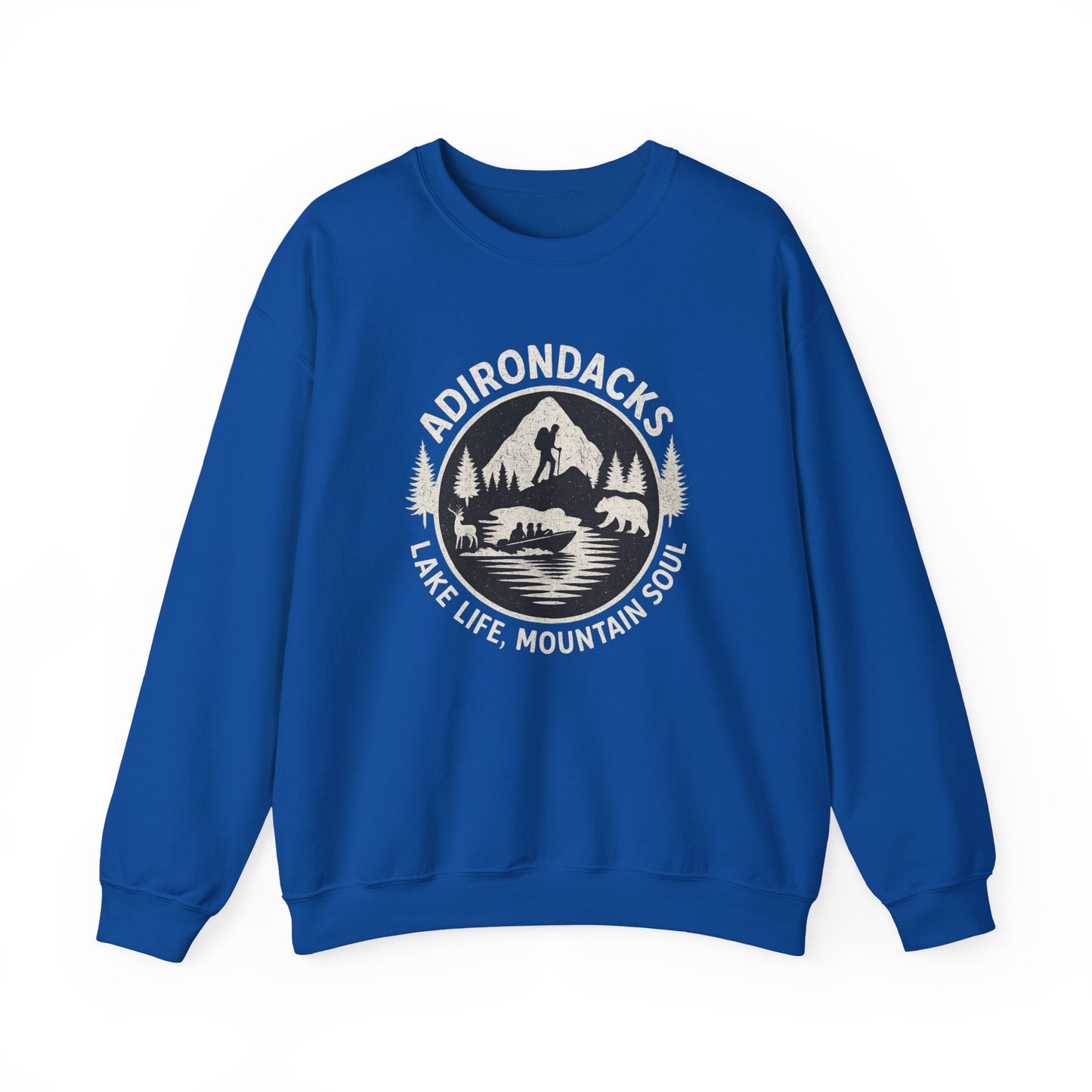 Cozy Adirondack Lake Life Crewneck Sweatshirt - "Lake Life, Mountain Soul"