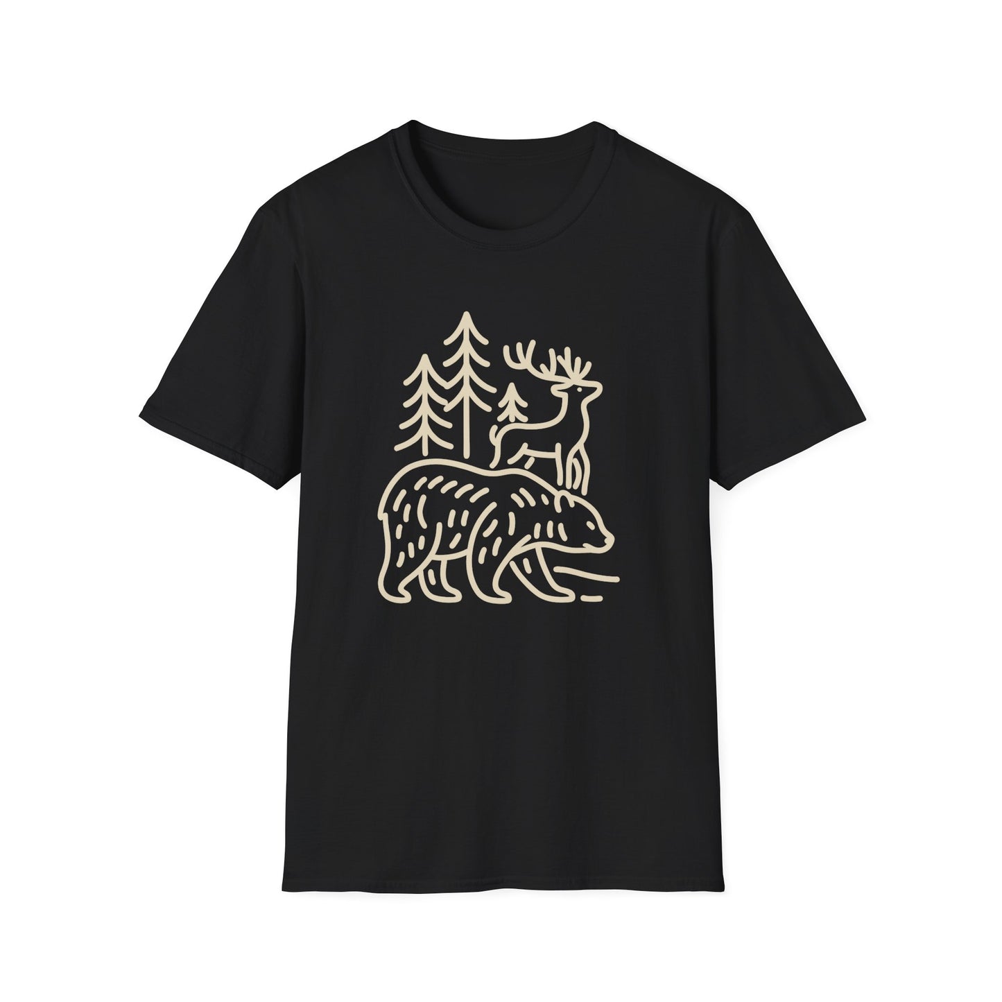 Deer, Bear, Nature, Hiking Wild Animal Graphic Tee for Outdoor Lovers