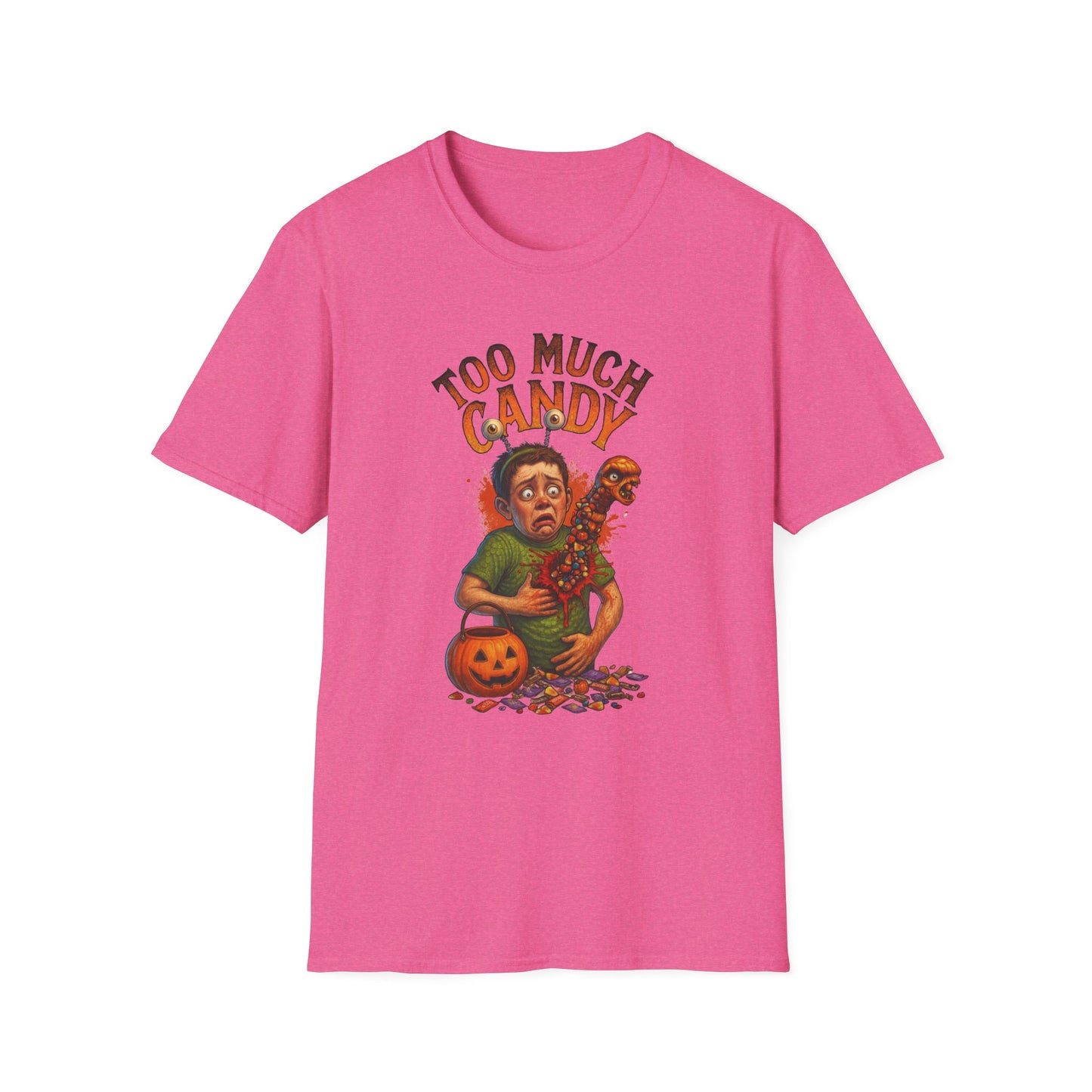 Halloween Alien Chest Buster "Too Much Candy" Graphic Tee Shirt