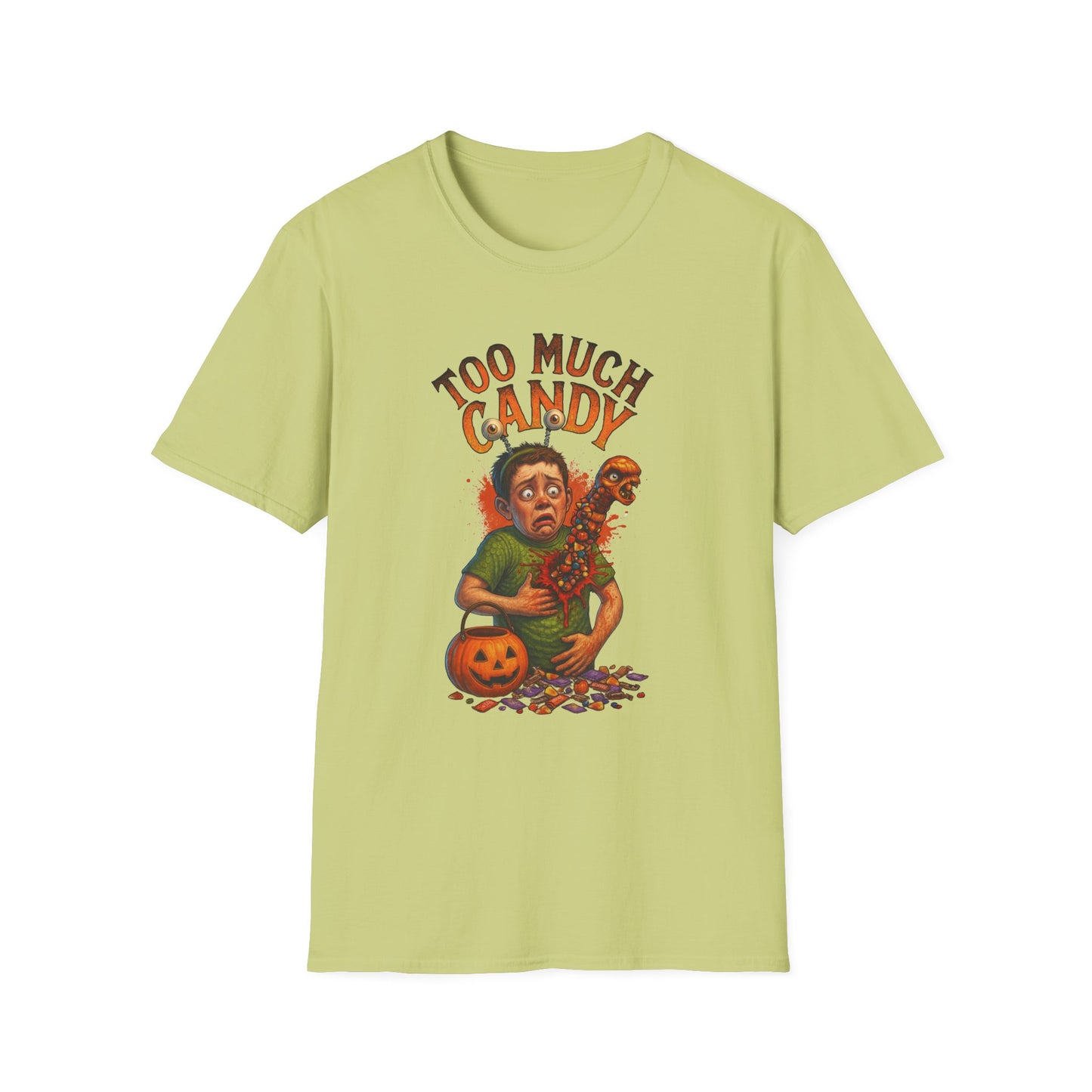 Halloween Alien Chest Buster "Too Much Candy" Graphic Tee Shirt