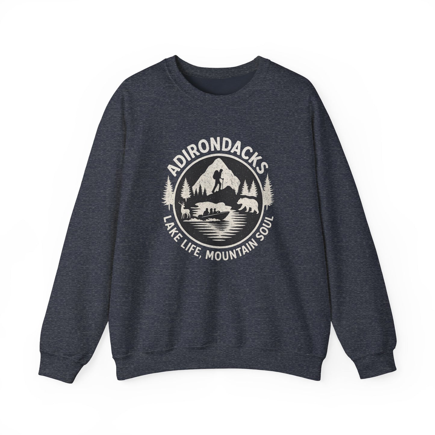 Cozy Adirondack Lake Life Crewneck Sweatshirt - "Lake Life, Mountain Soul"