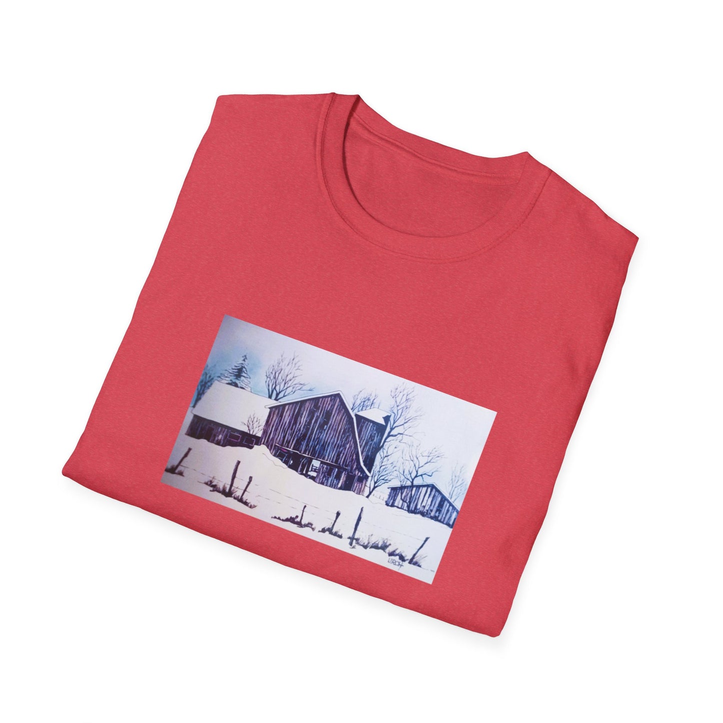 Authentic 1960s-Era Winter Barn Scene Graphic Tee-Shirt - "Tattered Winterscape"