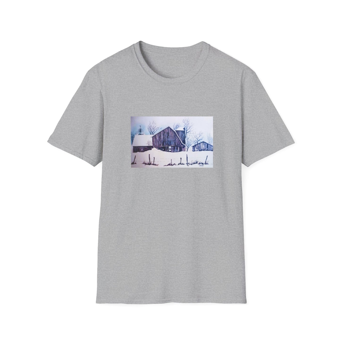 Authentic 1960s-Era Winter Barn Scene Graphic Tee-Shirt - "Tattered Winterscape"