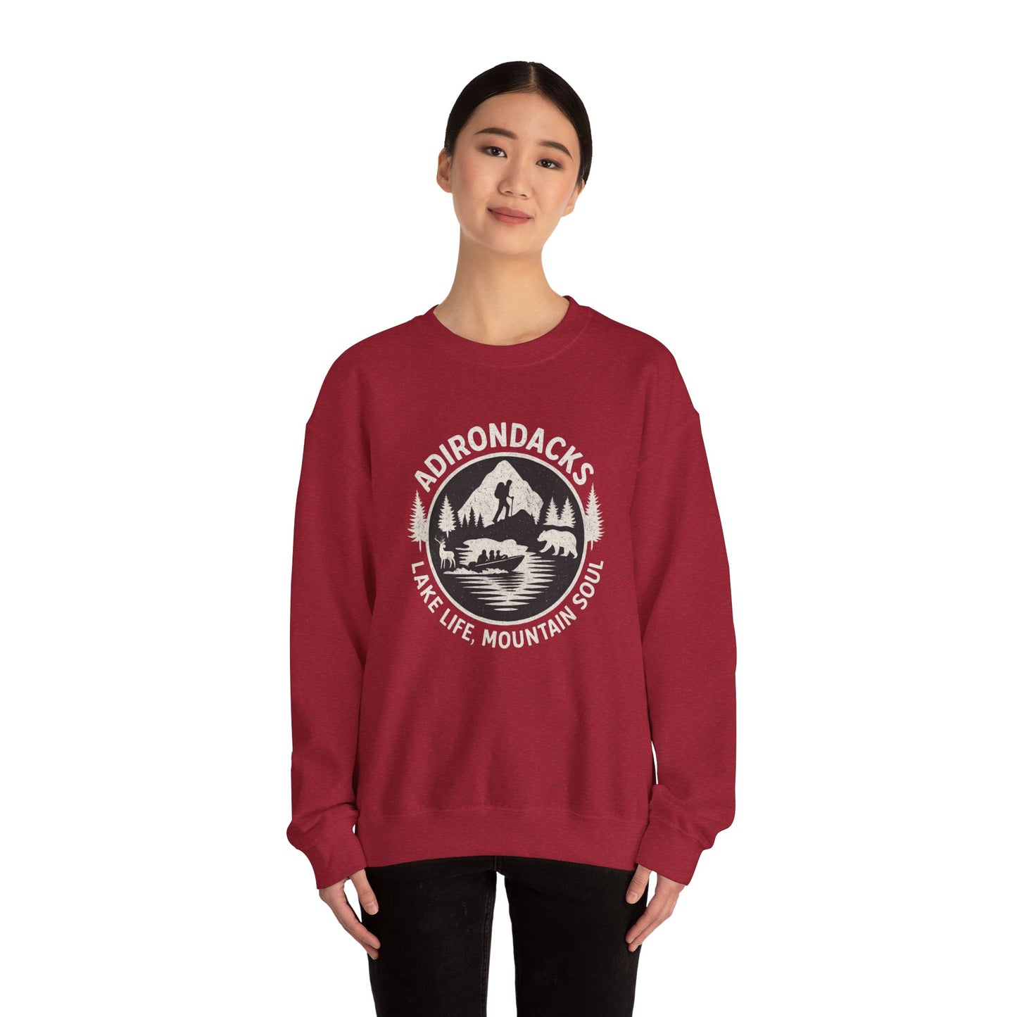 Cozy Adirondack Lake Life Crewneck Sweatshirt - "Lake Life, Mountain Soul"