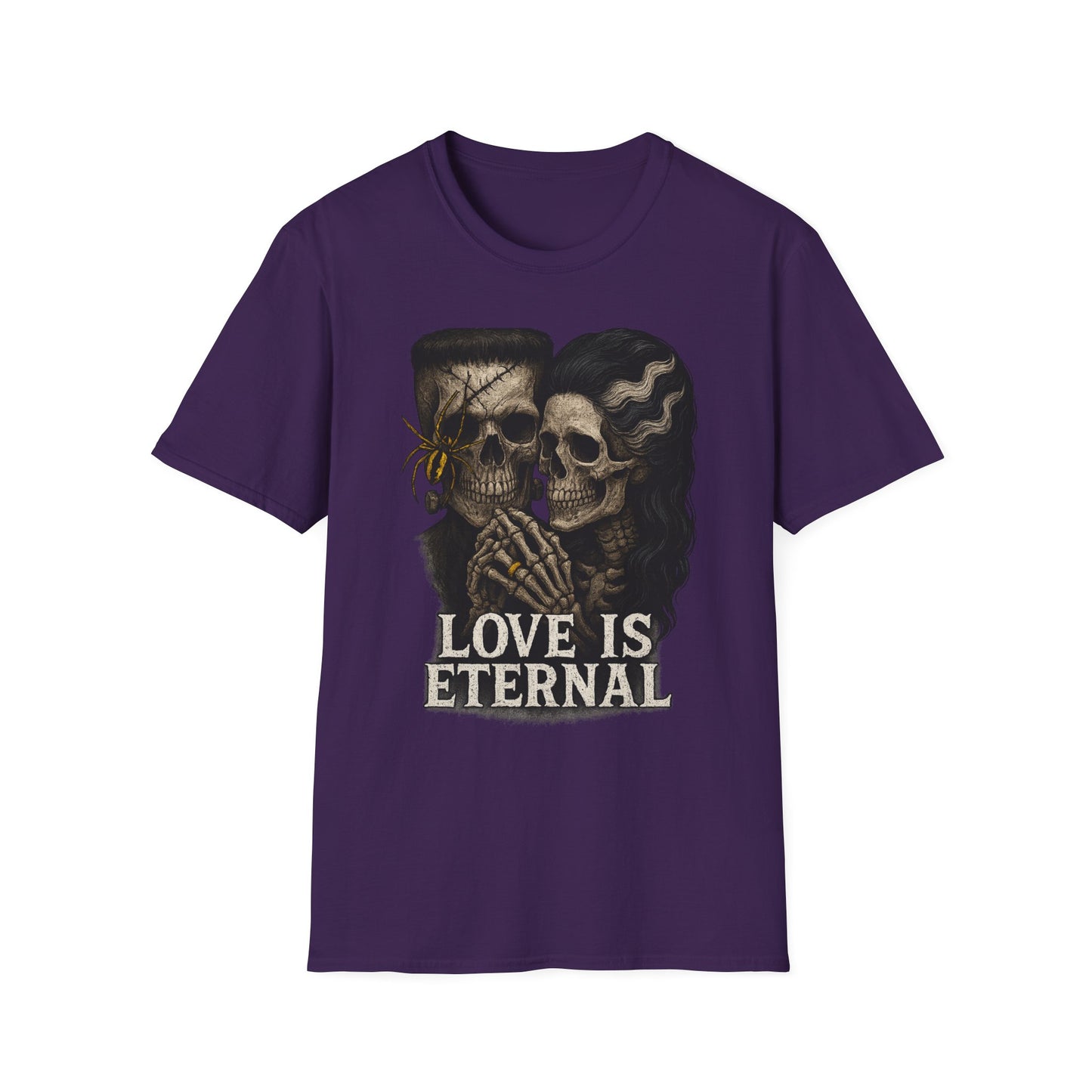 Romantic Halloween Frankenstein Skull Loving Graphic Tee-Shirt