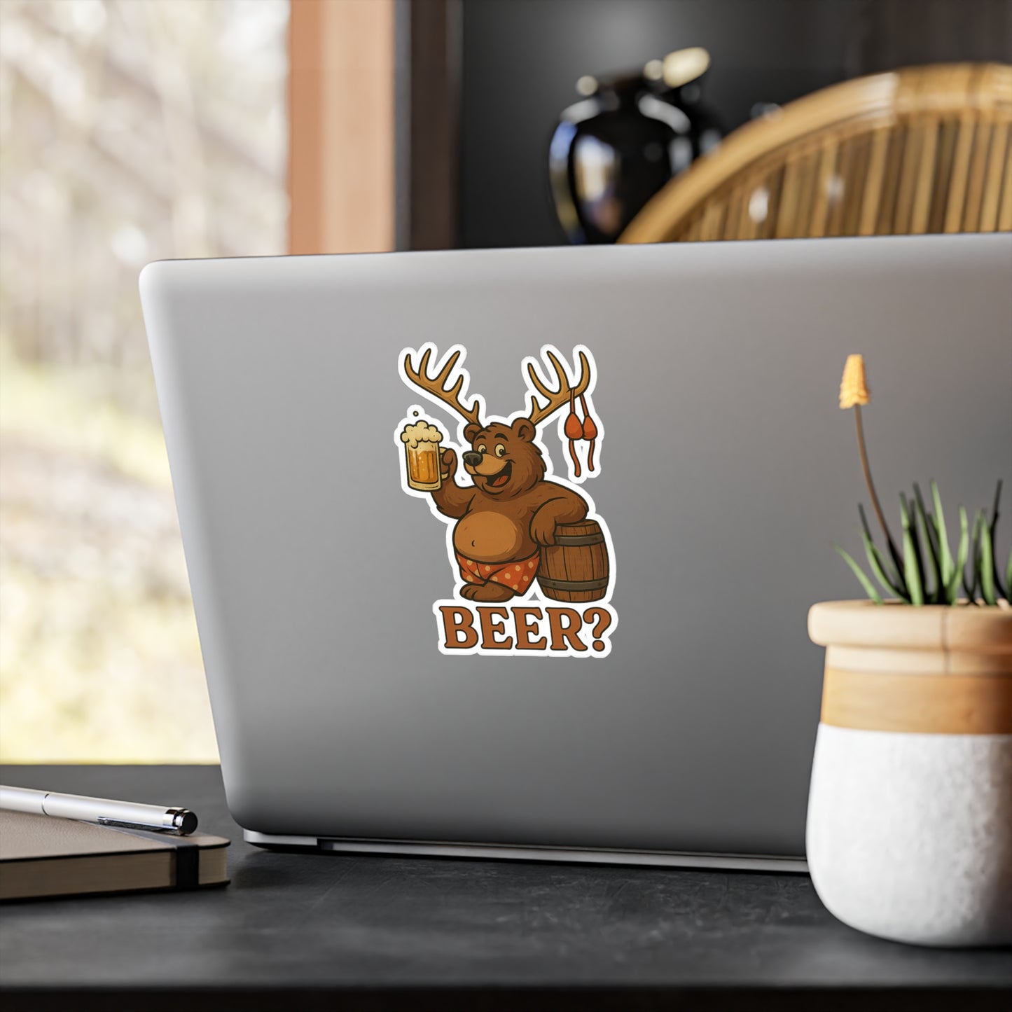 Beer Bear Vinyl Stickers, Fun Laptop Decals, Rustic Home Decor, Unique Party Favors, Hilarious Gift Ideas, Outdoor Adventure Essentials, Bear, Deer, Beer?