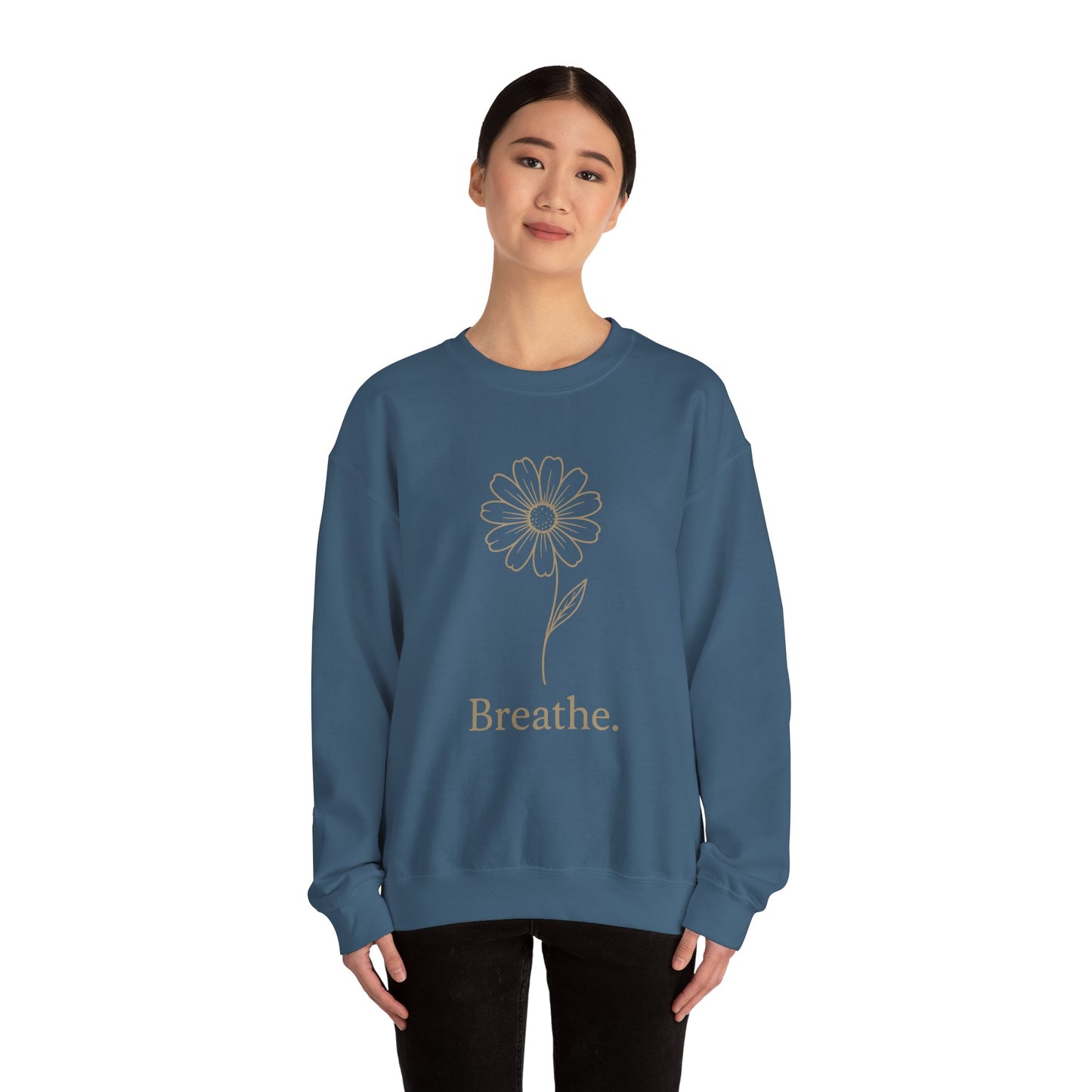 Breathe Floral Relaxed Fit Inspirational Crewneck Sweatshirt