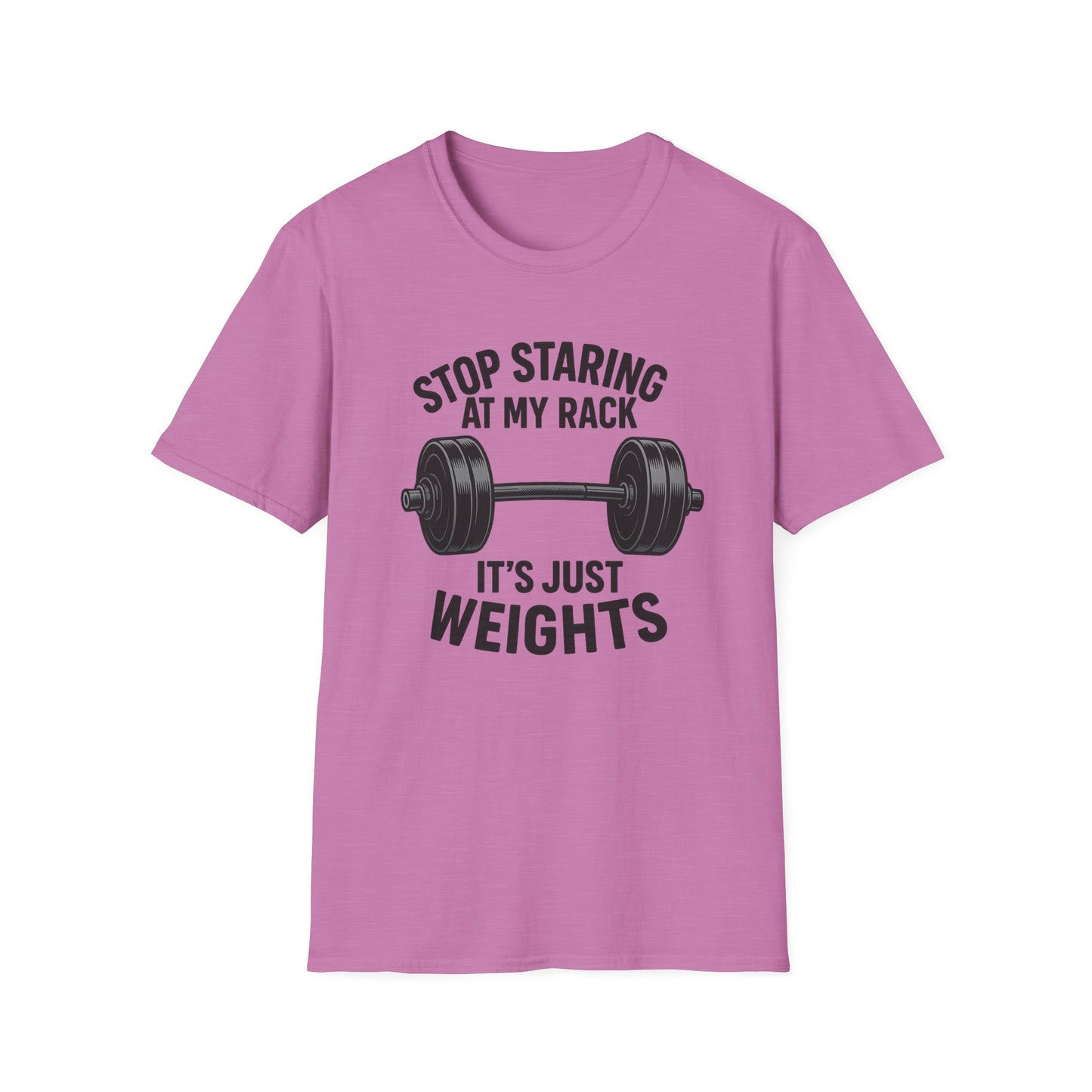 Grit Forge Athletics - "Stop Staring at My Rack" Women's Softstyle Tee-Shirt for Gym Lovers