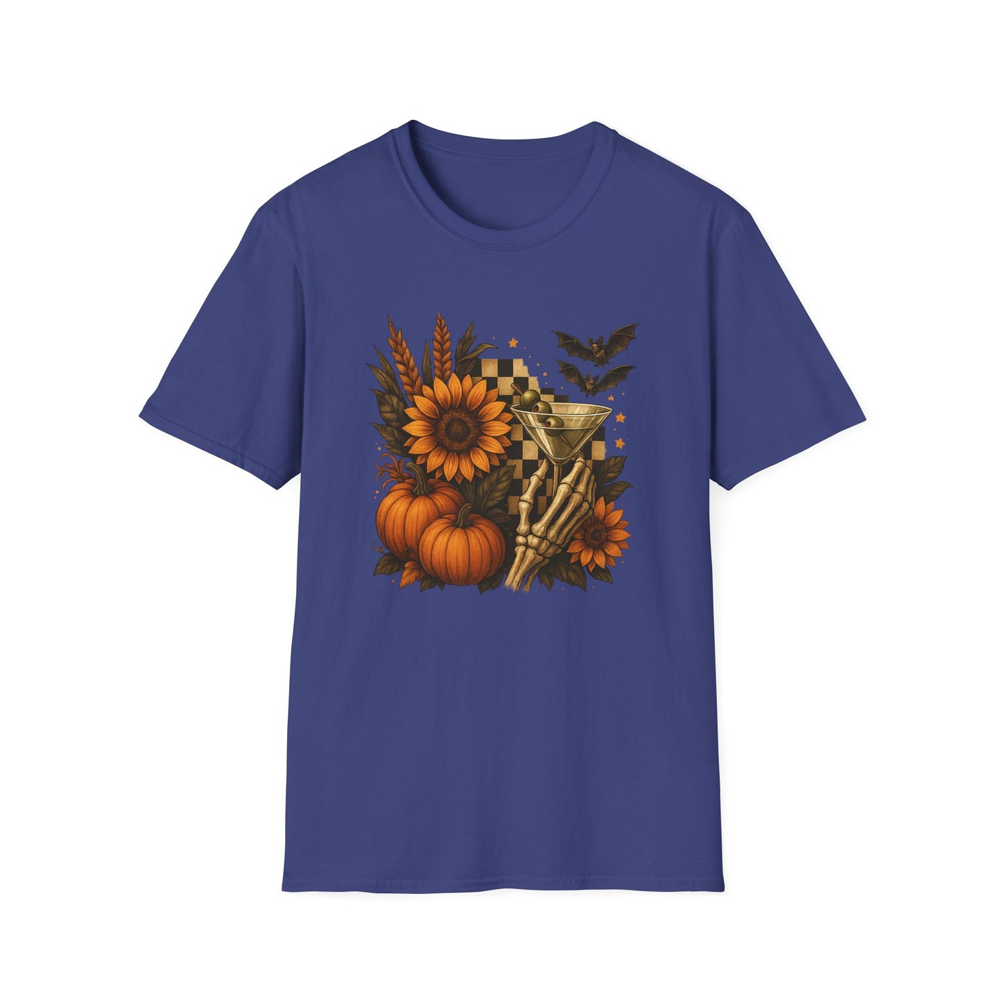 Halloween, Autumn Floral Skeleton Hand with Martini Tee-Shirt