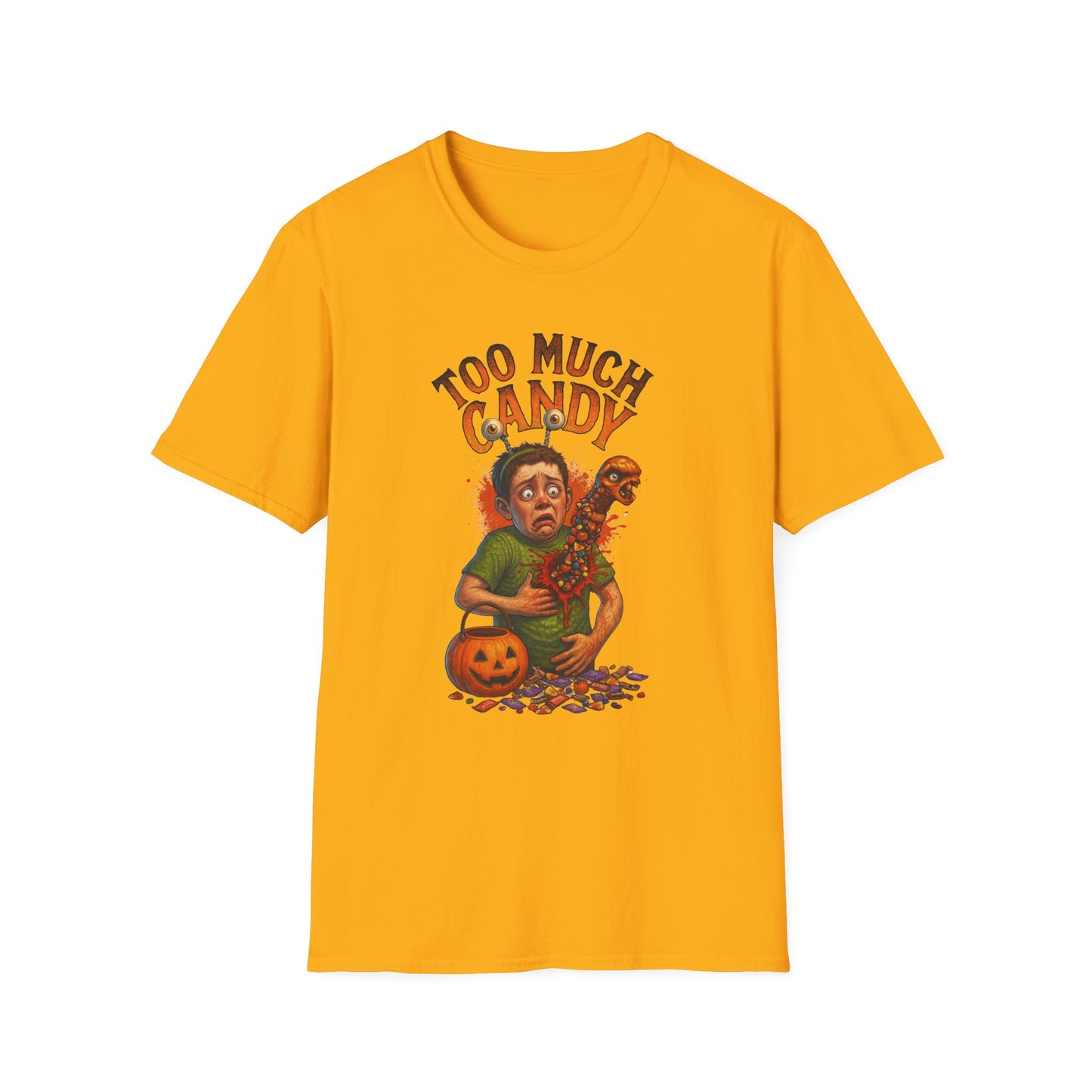 Halloween Alien Chest Buster "Too Much Candy" Graphic Tee Shirt