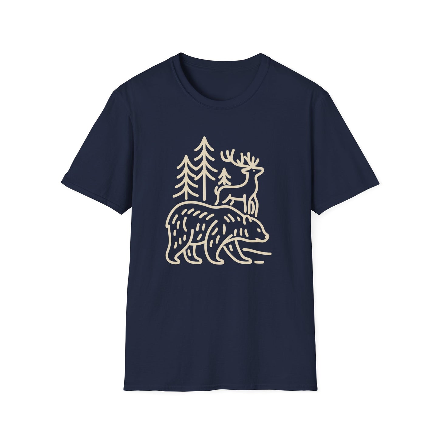 Deer, Bear, Nature, Hiking Wild Animal Graphic Tee for Outdoor Lovers