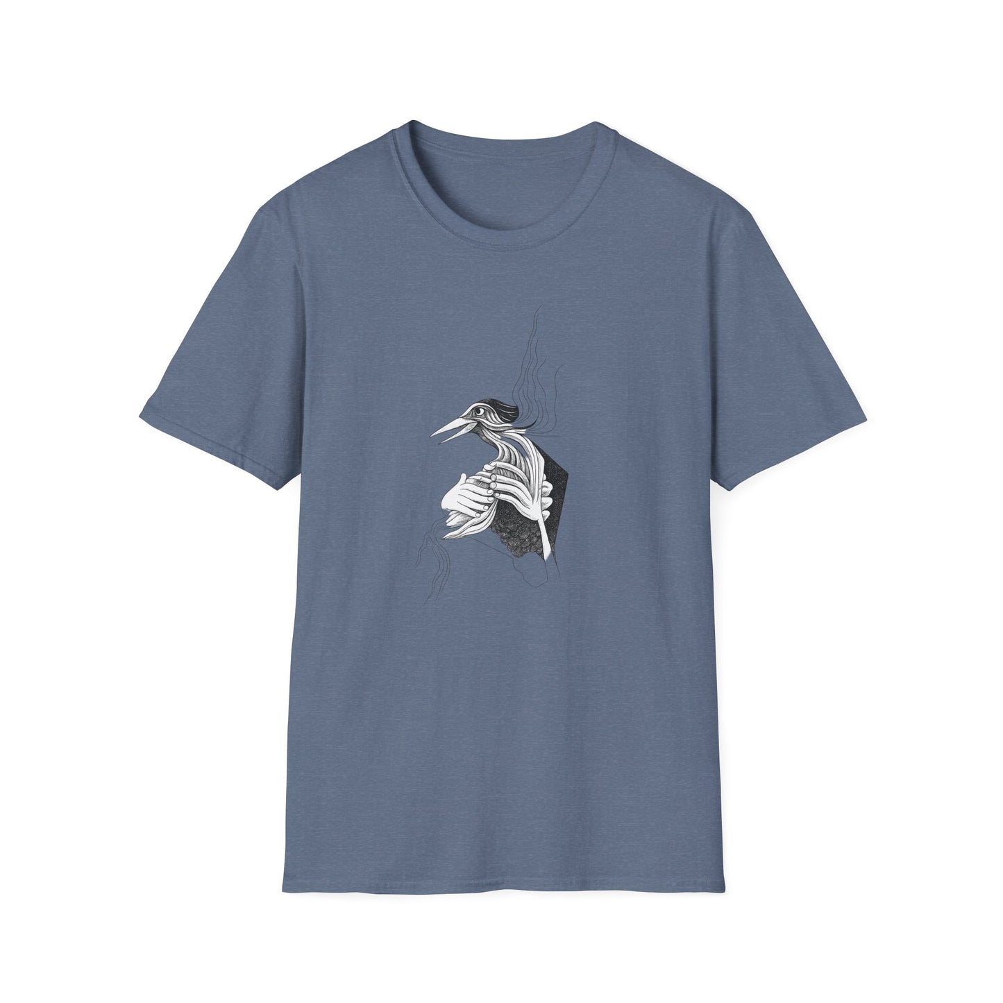 Stylish 1960s Reimagined Pen and Ink Bird Tee-Shirt - "Loki's Featherbed"