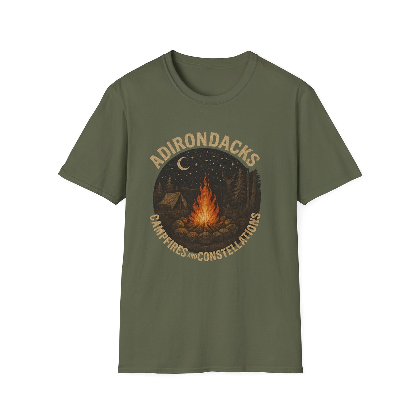 Adirondacks Outdoorsman Softstyle Tee-Shirt - "Campfires and Constellations"