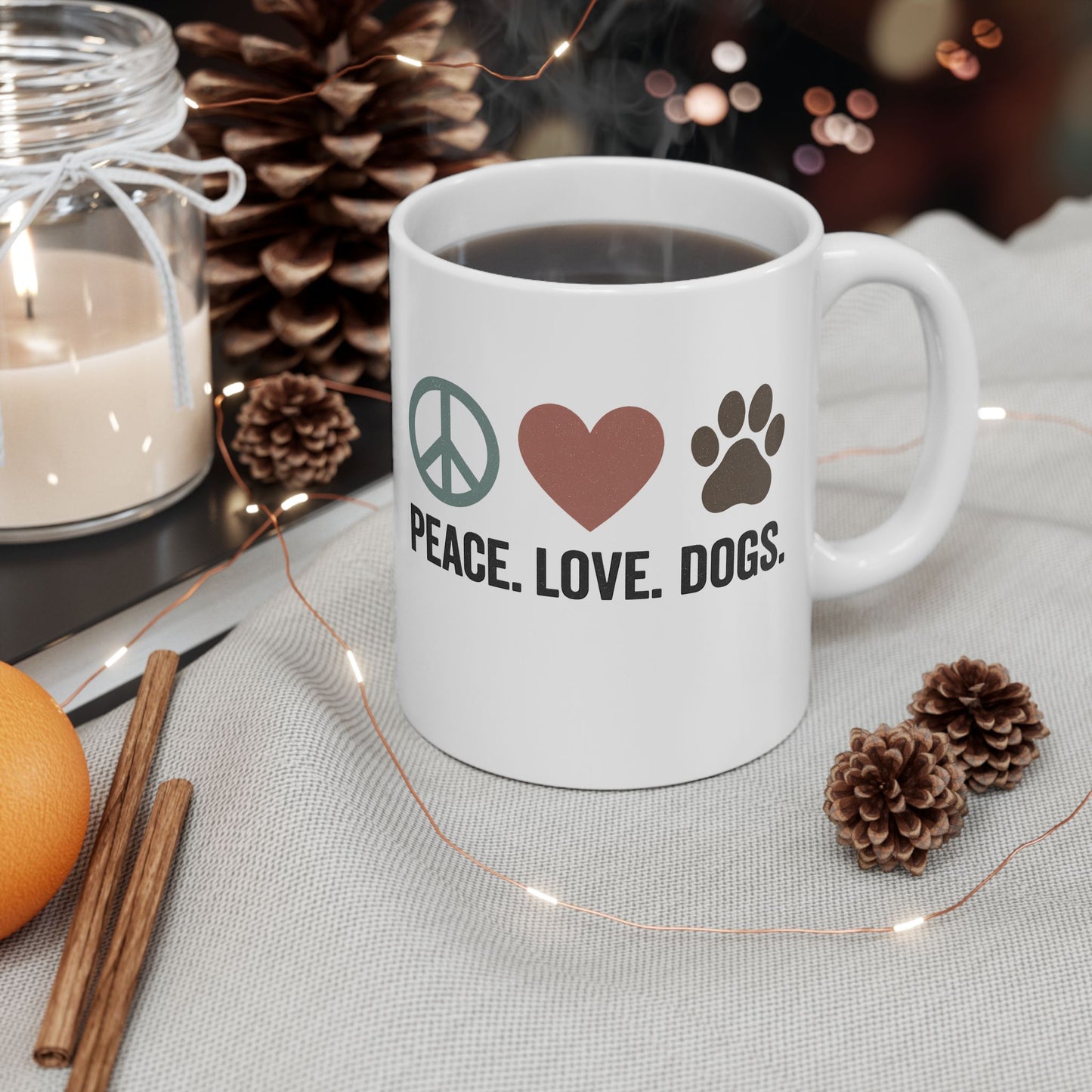 Peace, Love, Dogs Ceramic Mug – Perfect Gift for Dog Lovers, Animal Lovers, Pet Owners, Coffee Enthusiasts, Cozy Mornings