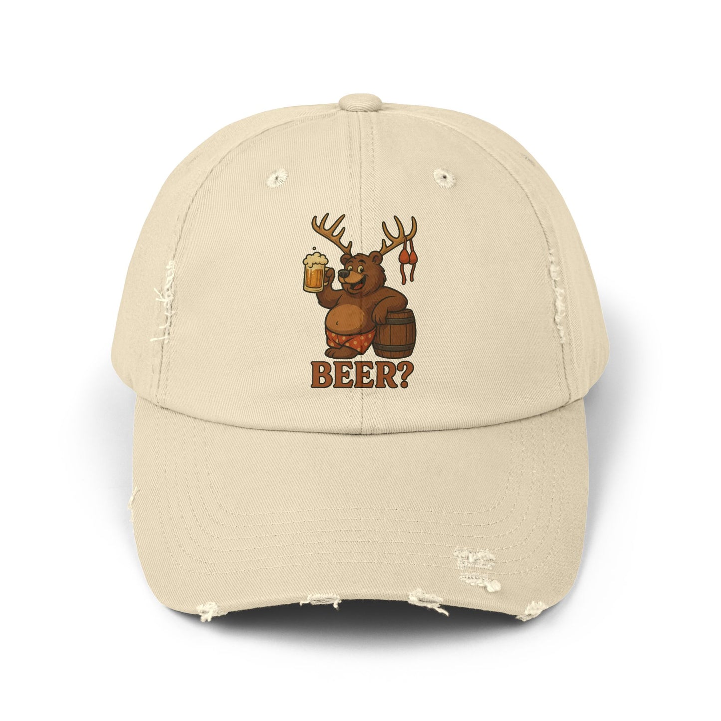 Men's Distressed Beer Cap, Fun Outdoor Hat, Gift for Beer Lovers, Casual Accessory, Unique Party Favor, Bear, Deer, Beer?