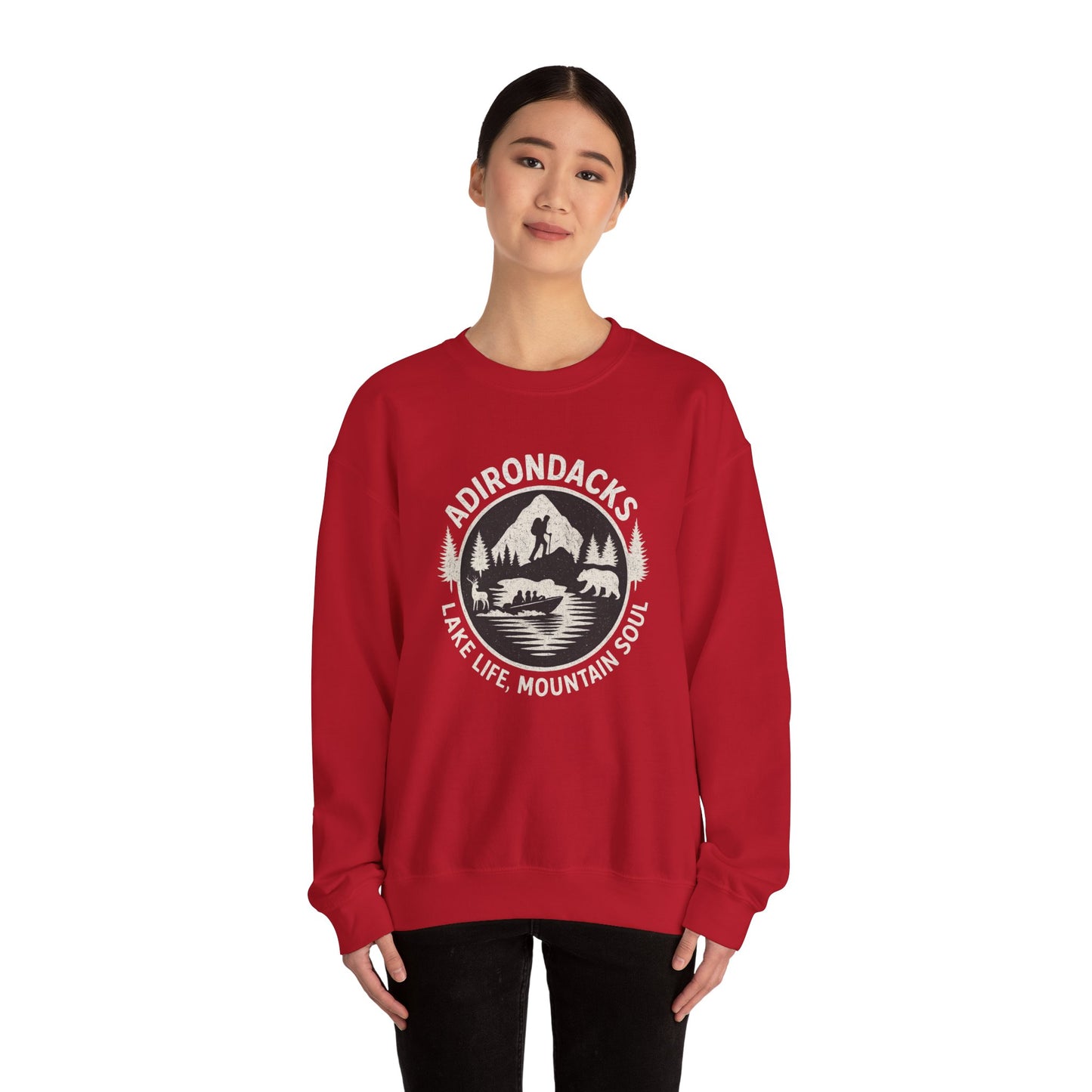 Cozy Adirondack Lake Life Crewneck Sweatshirt - "Lake Life, Mountain Soul"