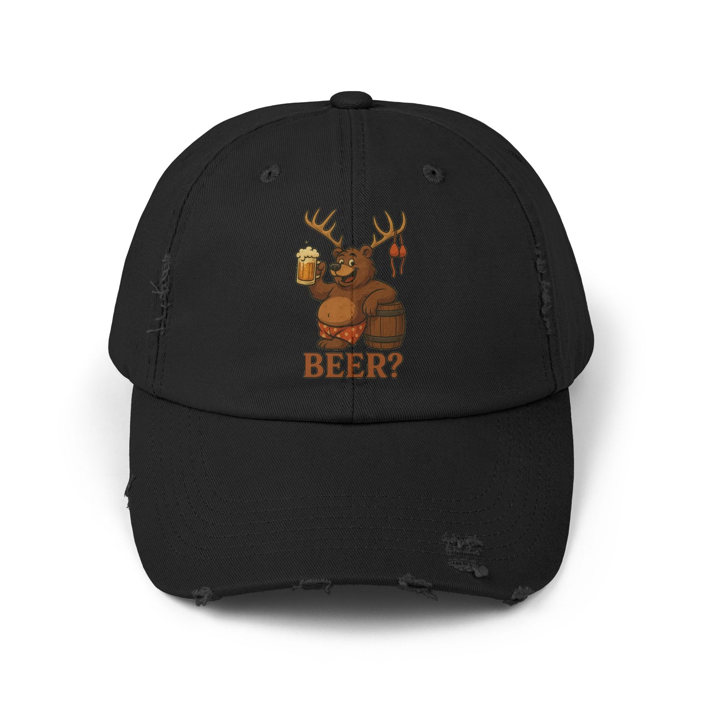 Men's Distressed Beer Cap, Fun Outdoor Hat, Gift for Beer Lovers, Casual Accessory, Unique Party Favor, Bear, Deer, Beer?