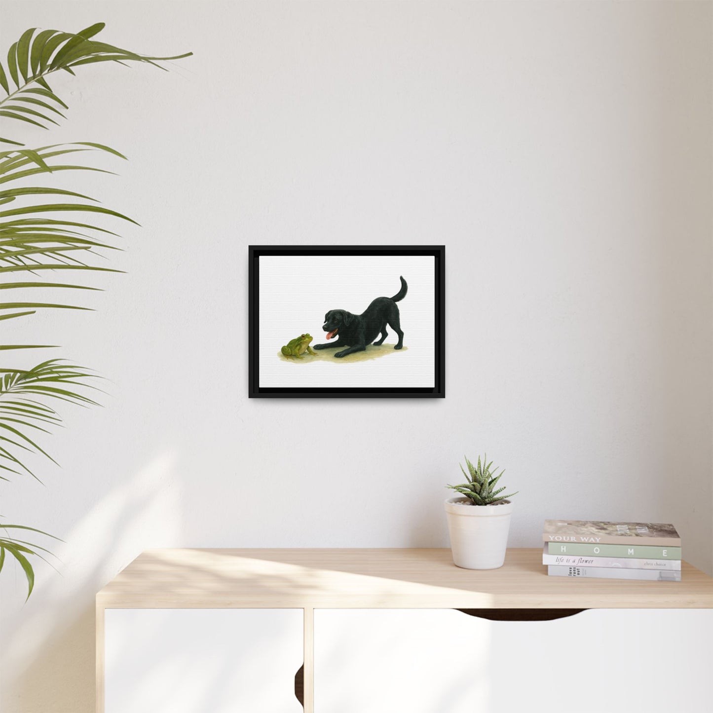 Dog and Frog Canvas Art Print, Playful Dog Wall Decor, Black Lab, Animal Lover Gift, Home Decor, Pet Themed Art