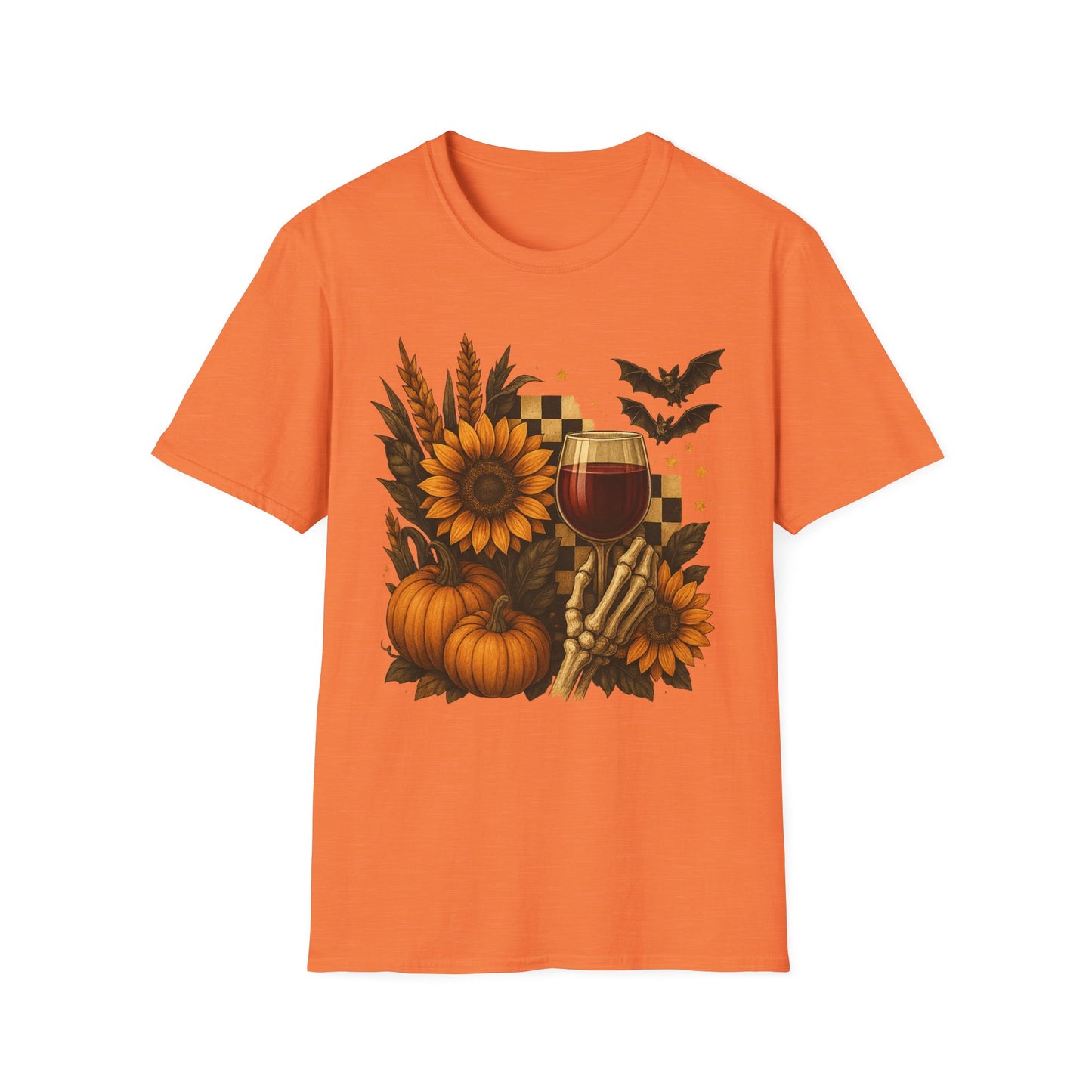 Halloween, Autumn Floral Skeleton Hand with Wine Glass Tee-Shirt