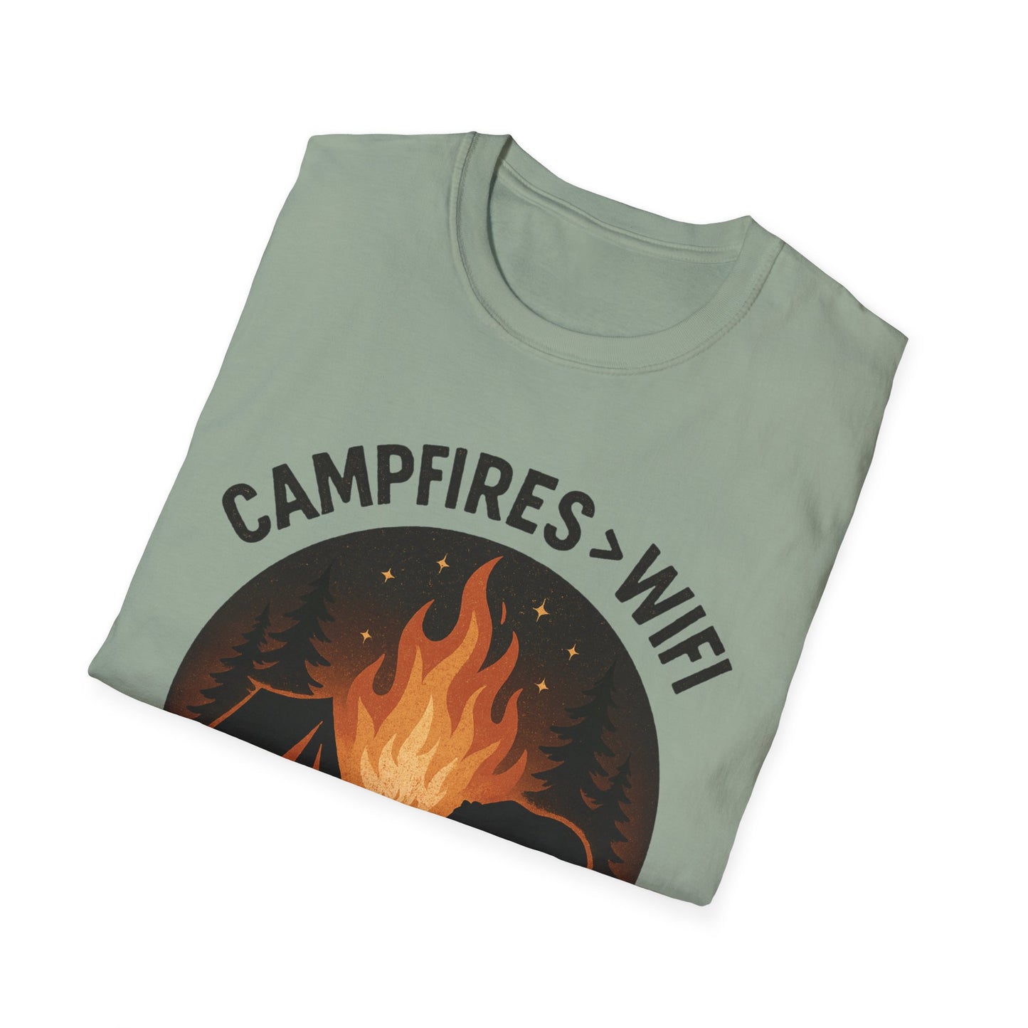 Campfire Over Wifi Vibes Graphic Tee-Shirt