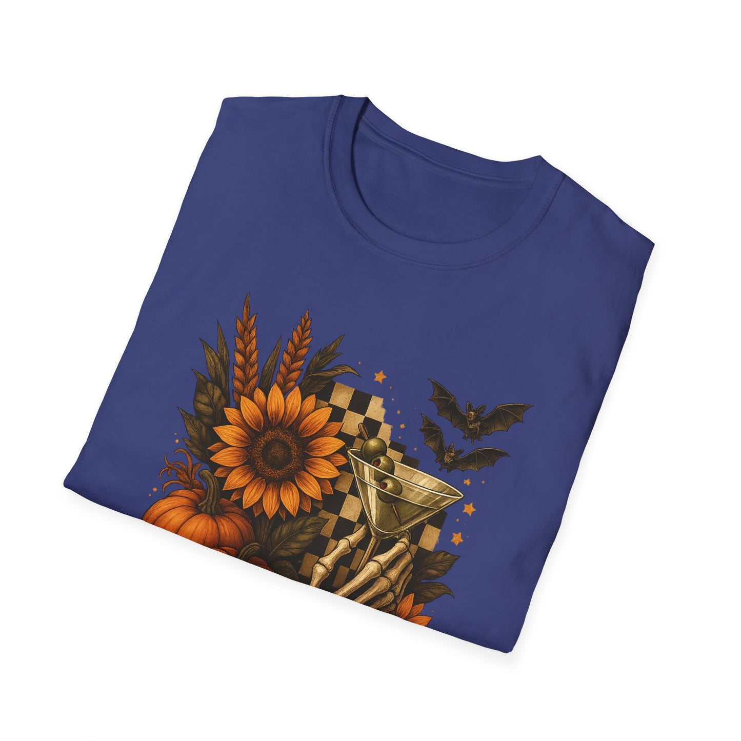 Halloween, Autumn Floral Skeleton Hand with Martini Tee-Shirt